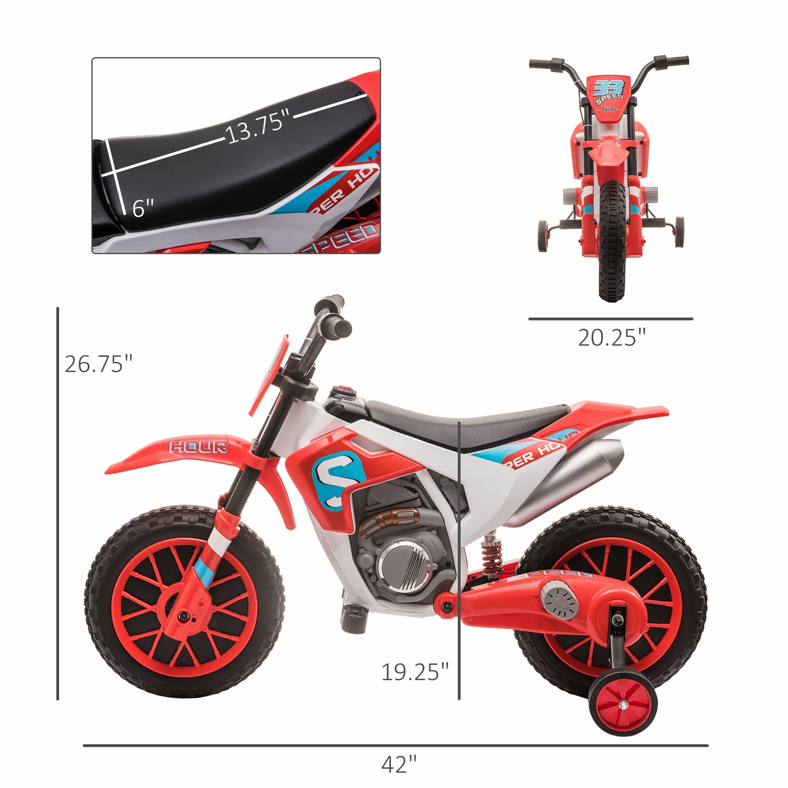 12V Electric Kids Ride On Dirt Bike Motorcycle Toy Battery w/ Training Wheel RED