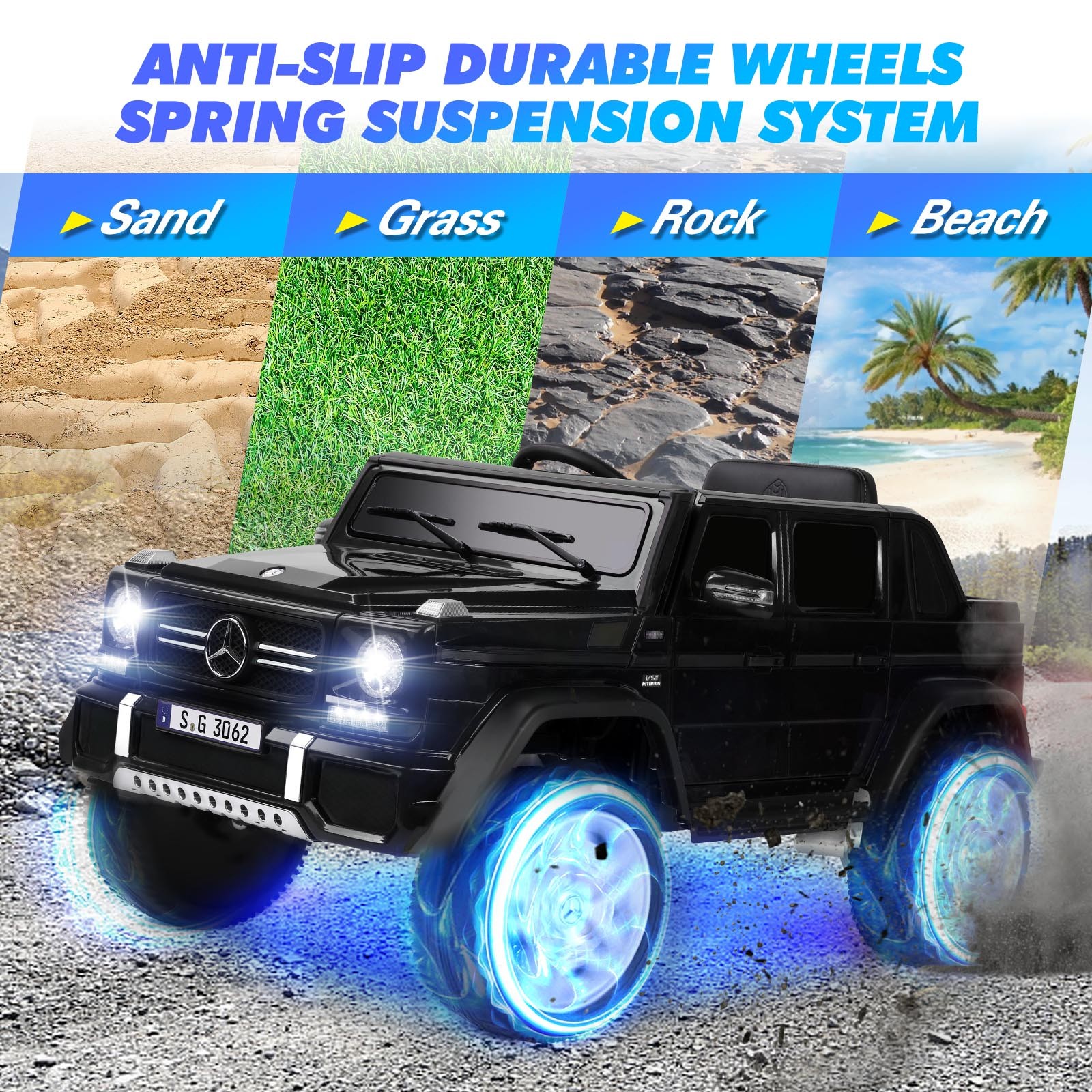 Black Electric 12V Battery Kids Ride On Car Truck ToyGift w/Remote+Light+MP3+USB