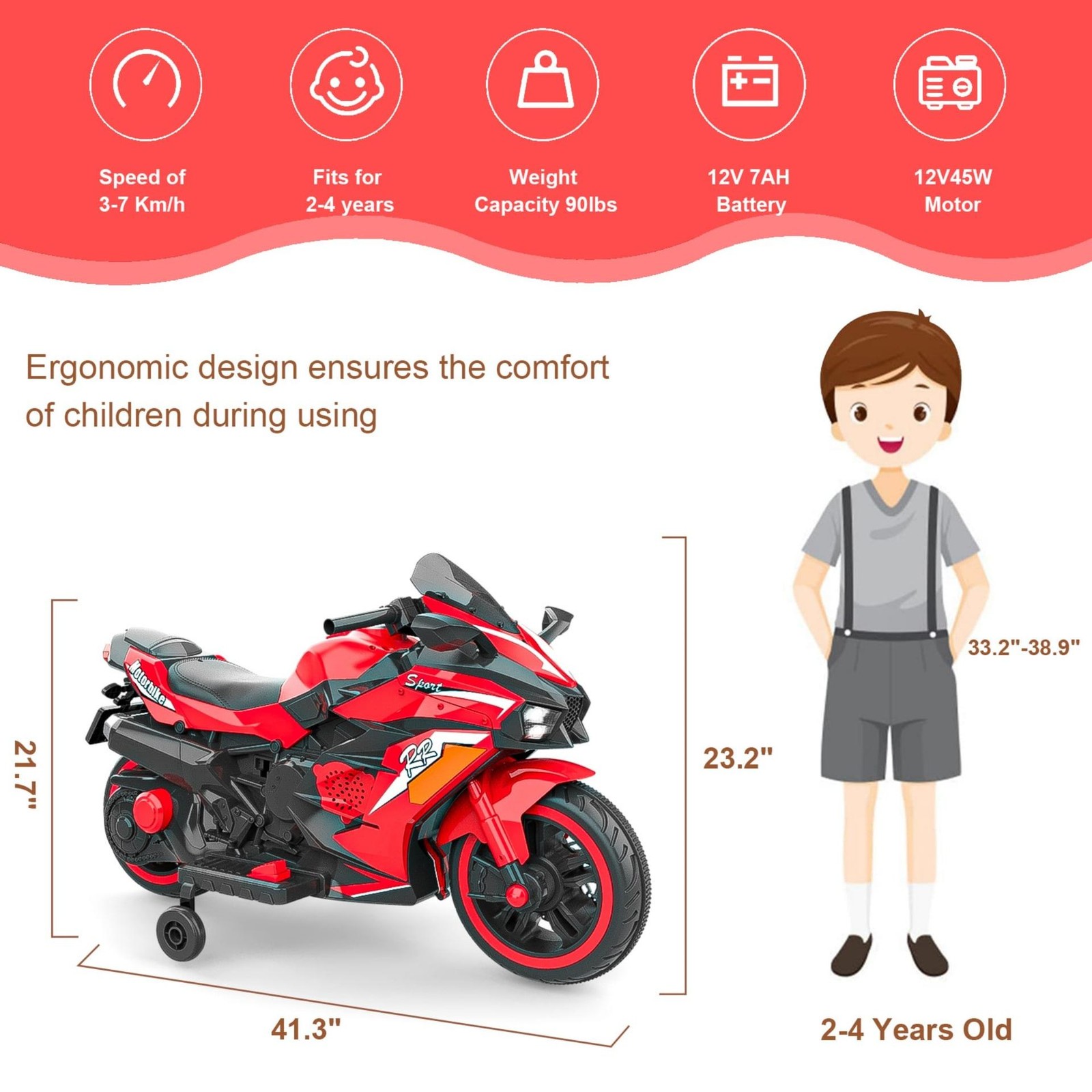 12V Kids Electric Motorcycle LED Lights Ride On Toy Bike 2 Wheels Birthday Gift