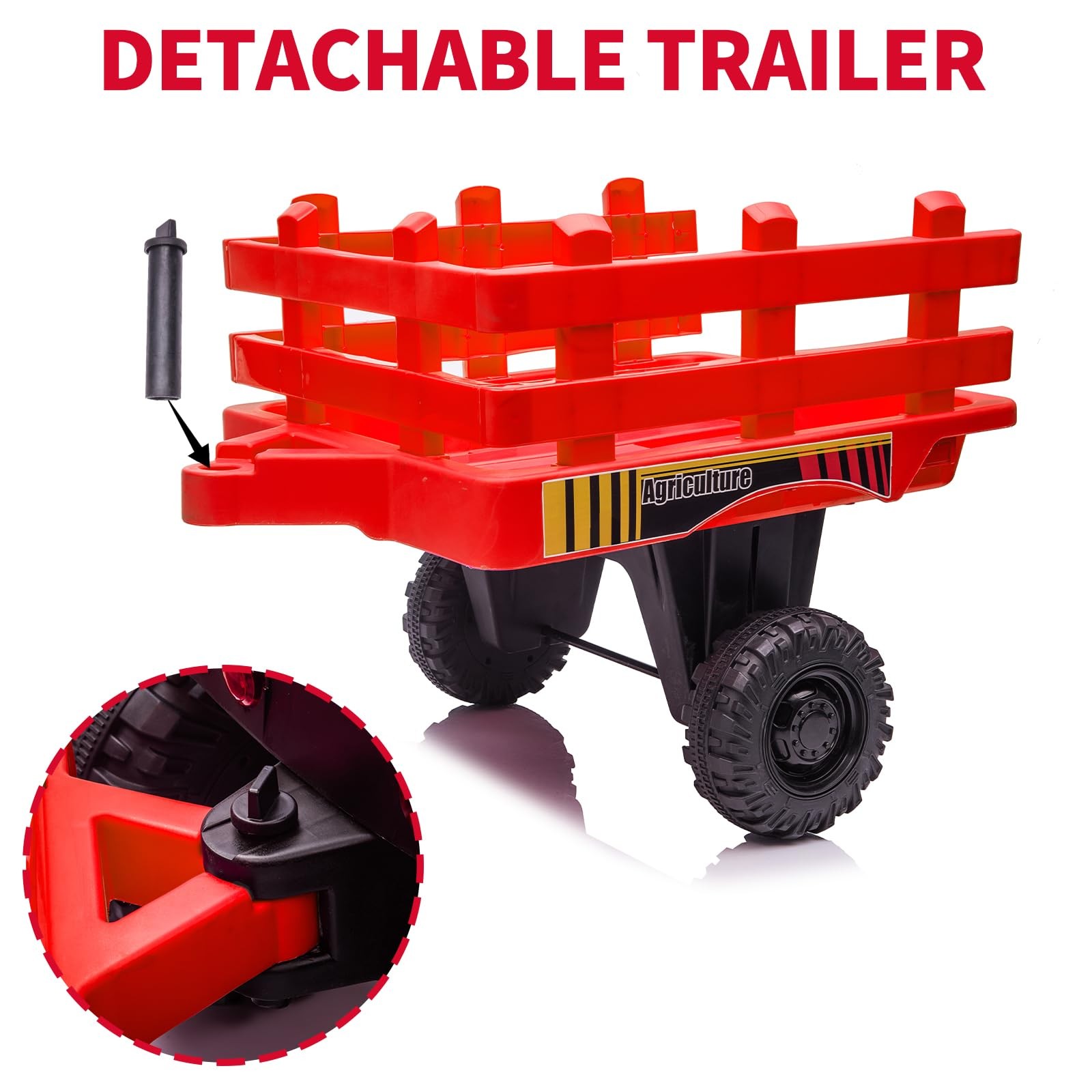 Tractor with Detachable Trailer Toddler Ride On Car/7-LED Headlight Electric 12V