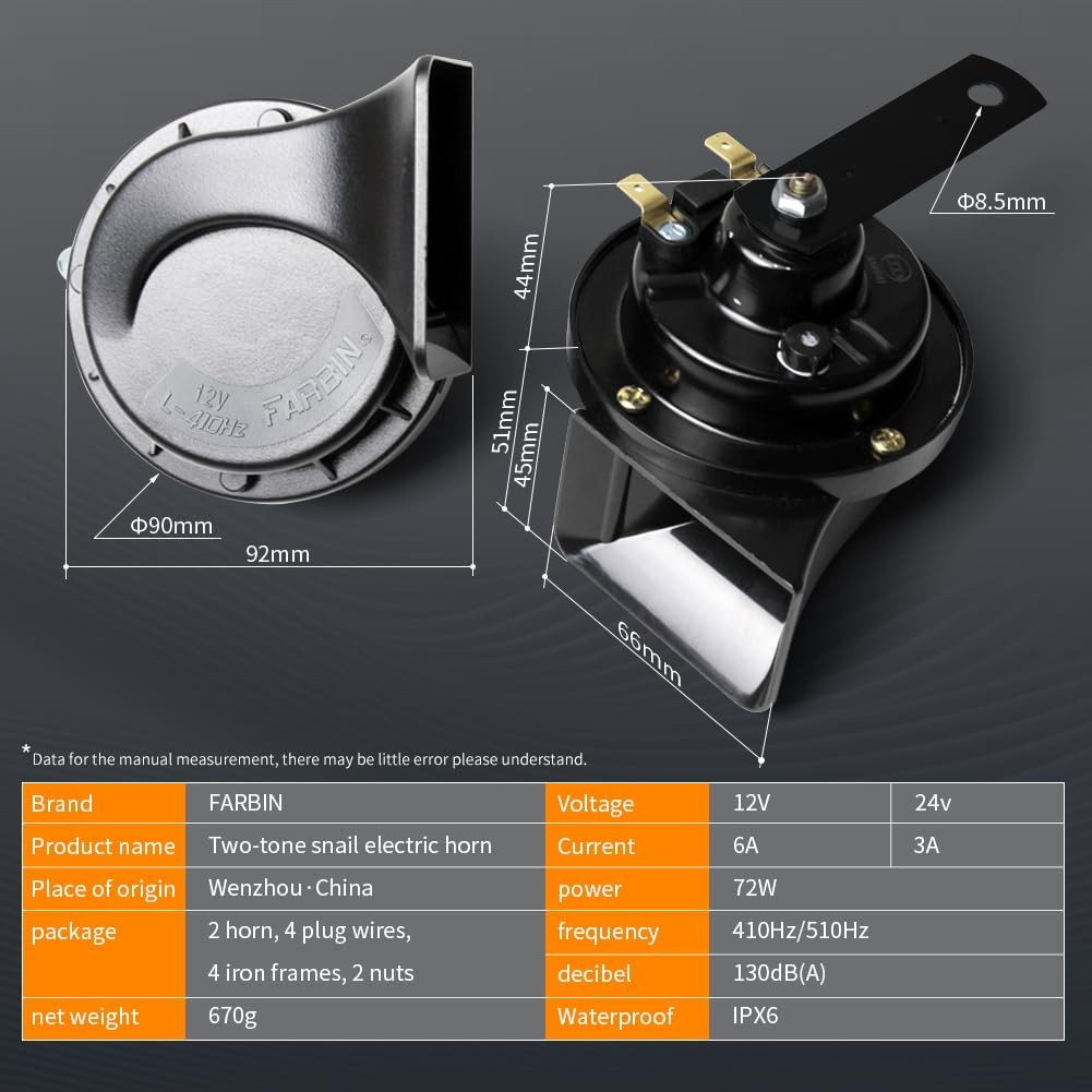 Car Horn 12V Compact Motorcycle Horn Super Loud High Low Daul Tone Waterproof…