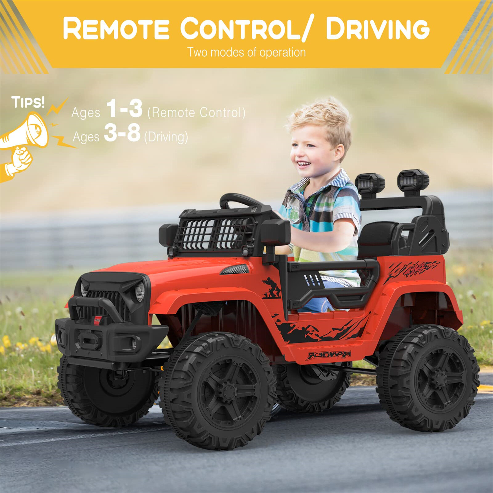 🍊12V Electric Ride-On Truck Car for Kids with Remote Control Spring Suspension