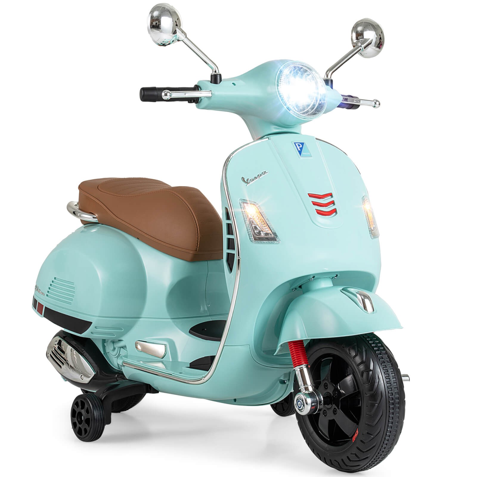 Licensed VESPA 12V Kids Electric Motorcycle w/Music Horn Story Training Wheels