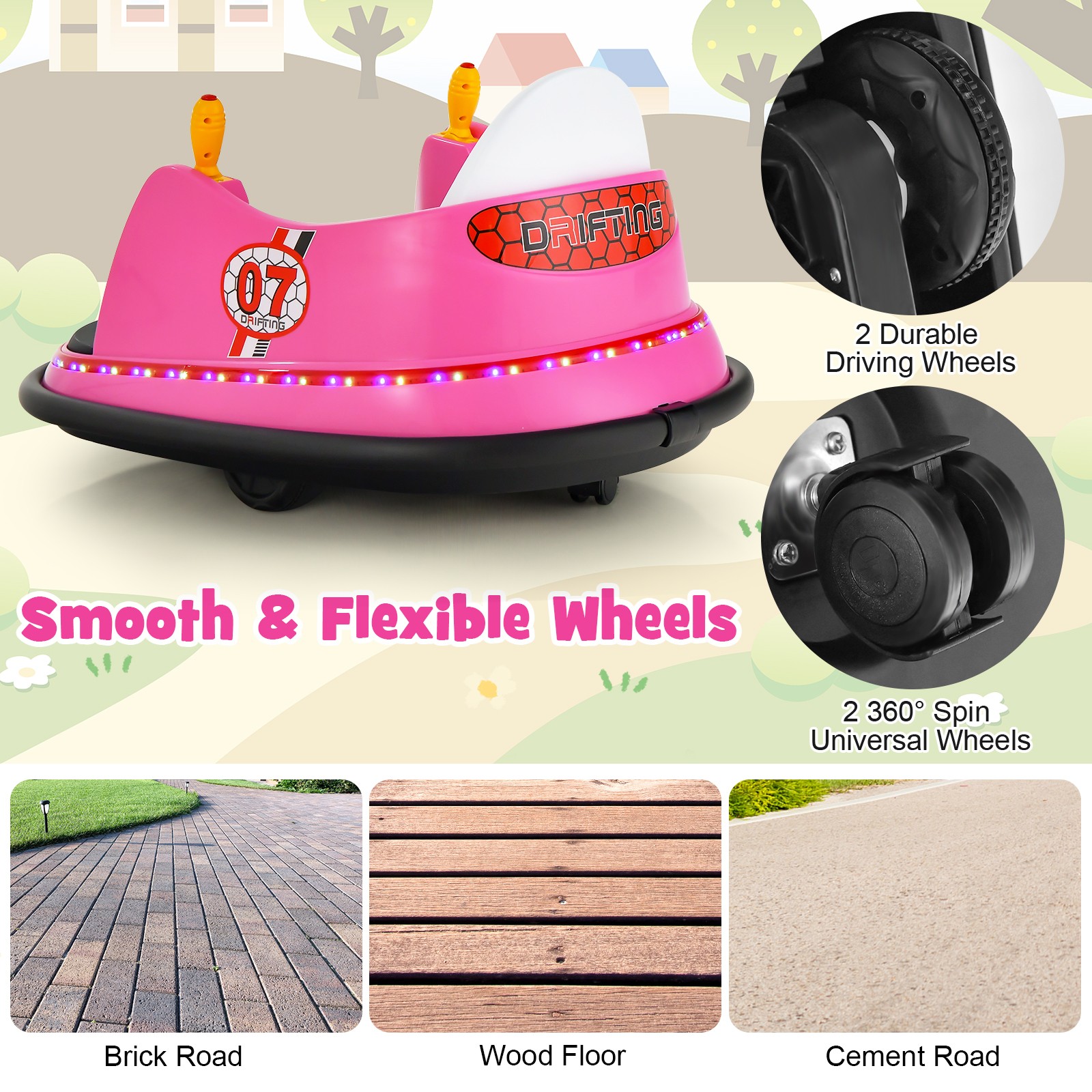 12V Vehicle 360° Spin Race Toy Kids Ride On Bumper Car w/ Remote Control Pink