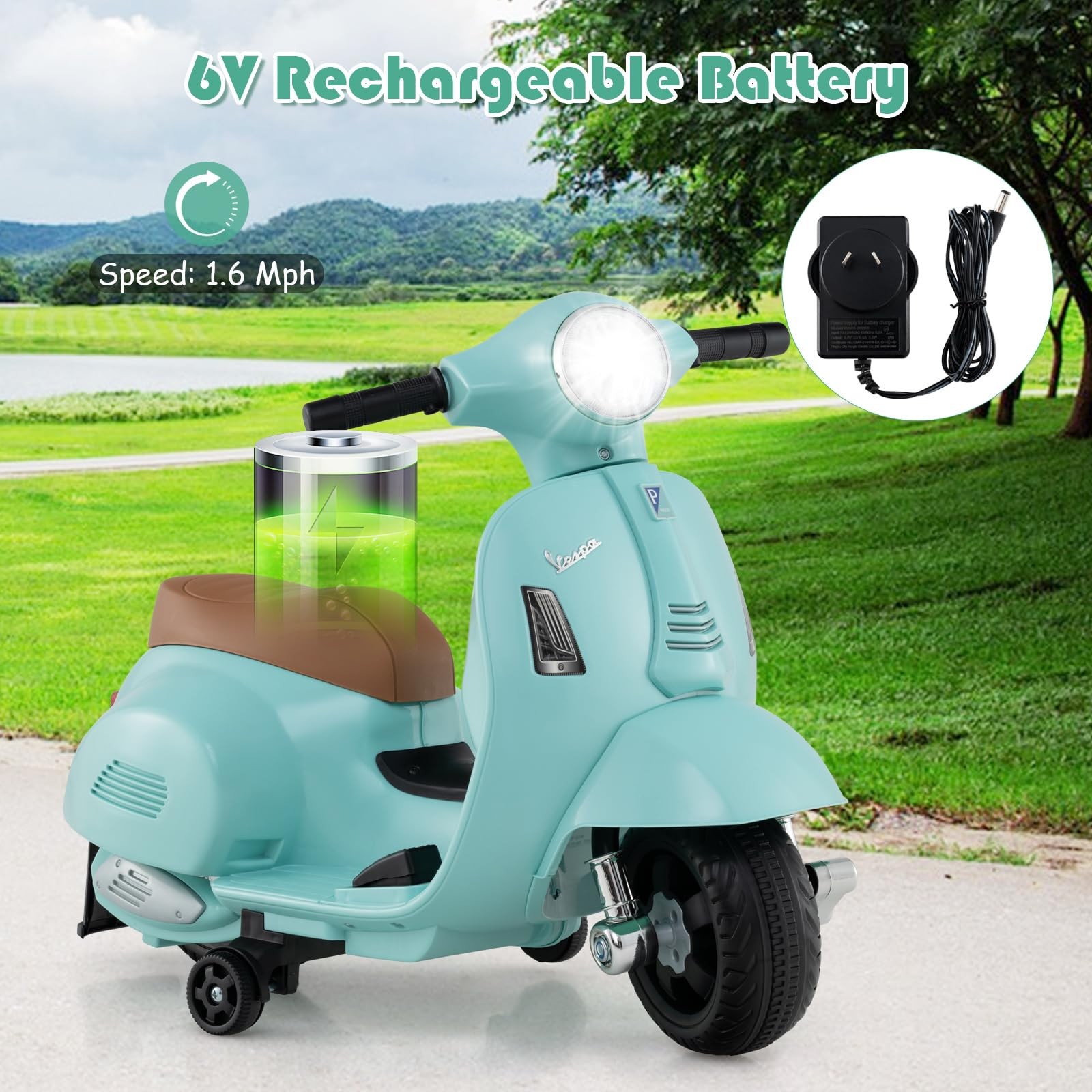 Licensed Vespa Kids Motorcycle by INFANS, 6V Battery Powered Motorbike for To…