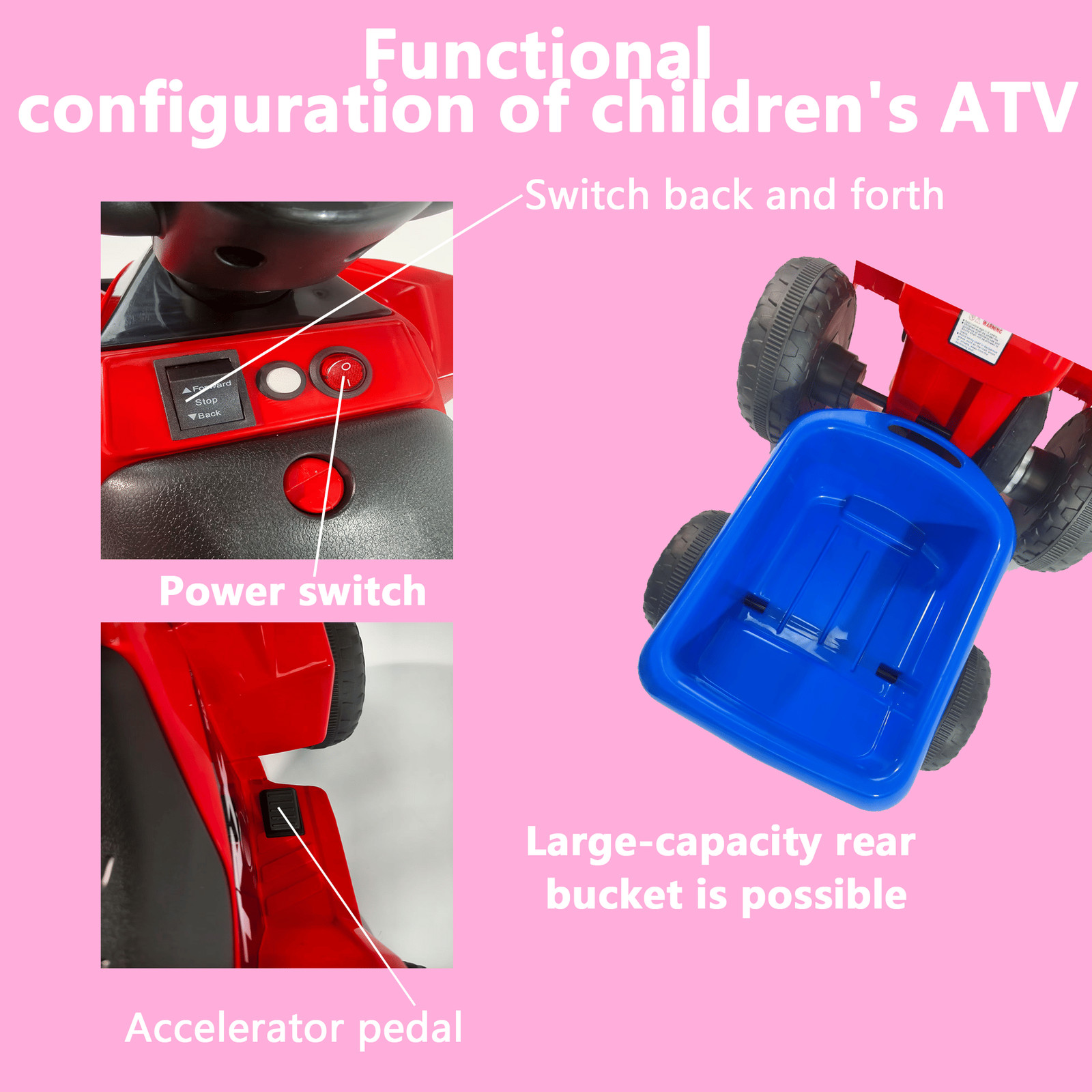 Electric Ride on ATV 4 Wheeler Battery Powered Quad Car Toy for Kids Toddler 3-6
