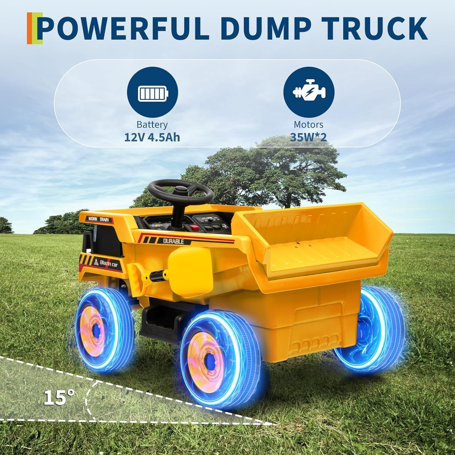 12V Kids Ride on Toy Car Dump Truck with Electric Dump Bed Construction Vehicles