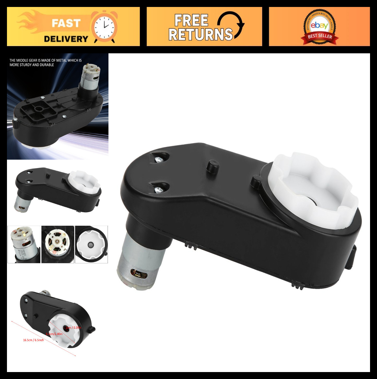 High-Speed 6V 18000RPM Electric Motor for Kids Carriage & Universal RS390 Wheels