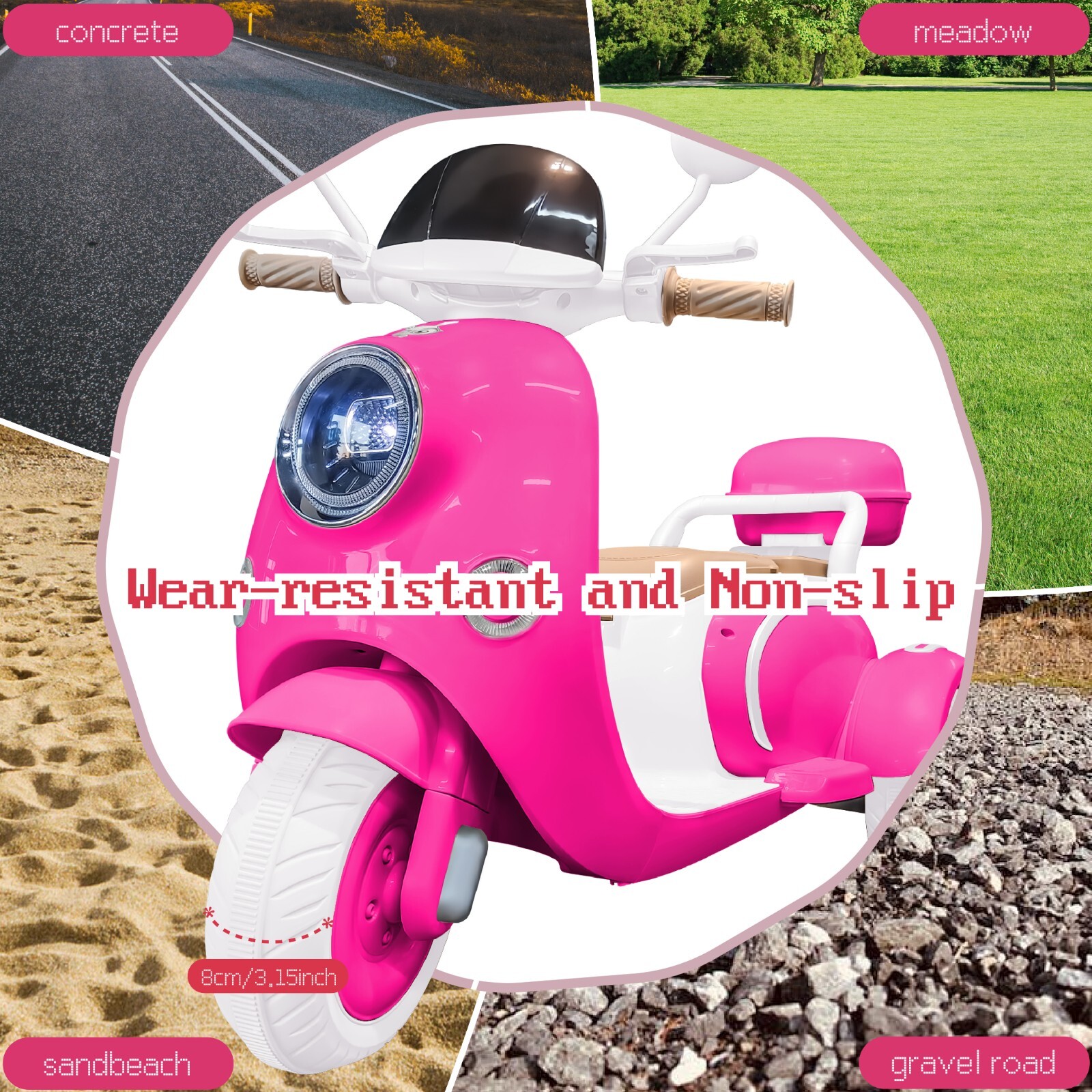 12v Kids Ride On Motorcycle Girl Moped Battery Electric Motorbike with LED Light