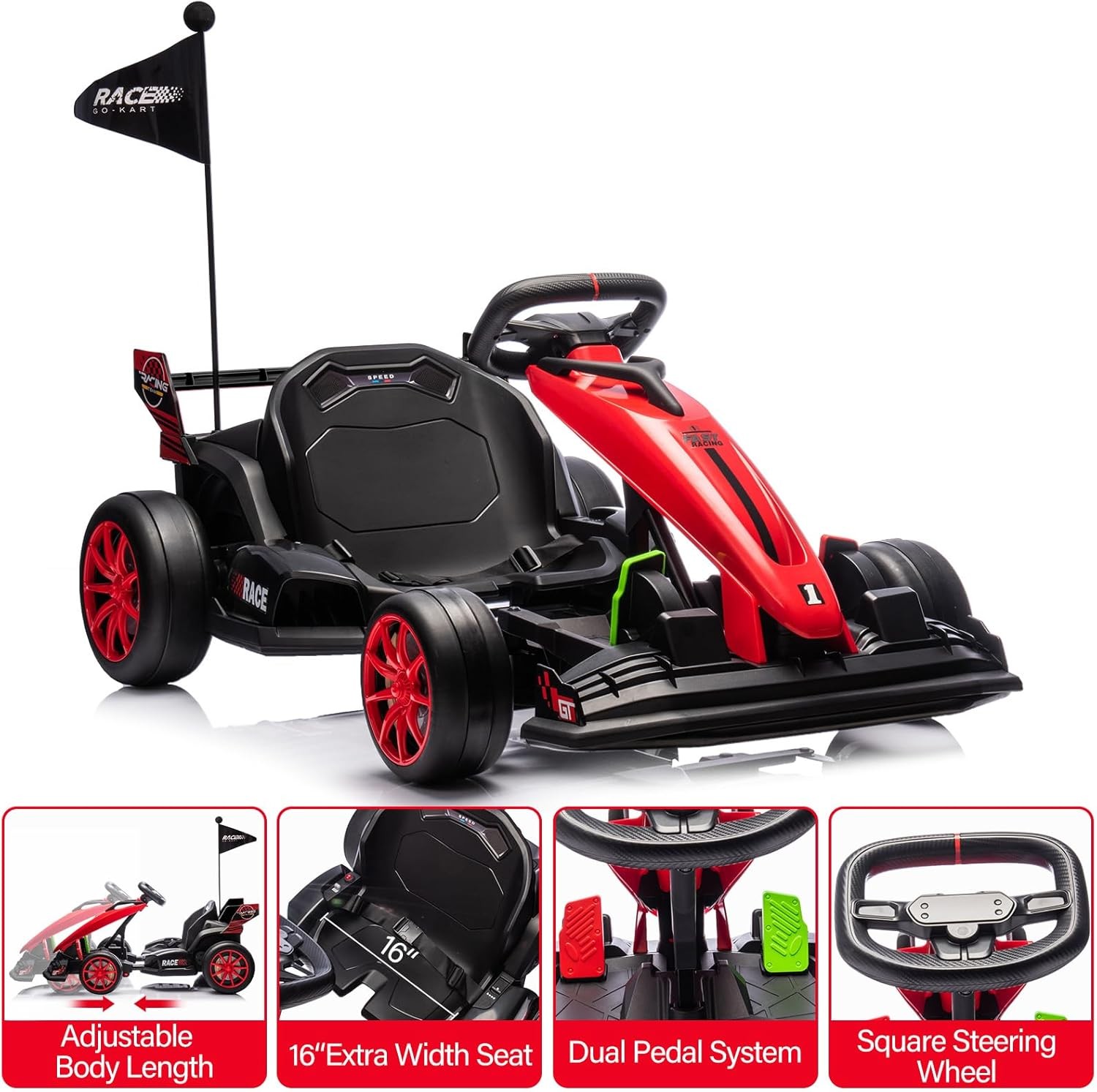 Electric Go Kart 24V 7Ah Drifting Racing Ride On Toy for Kids 6+ Max Load 135lbs