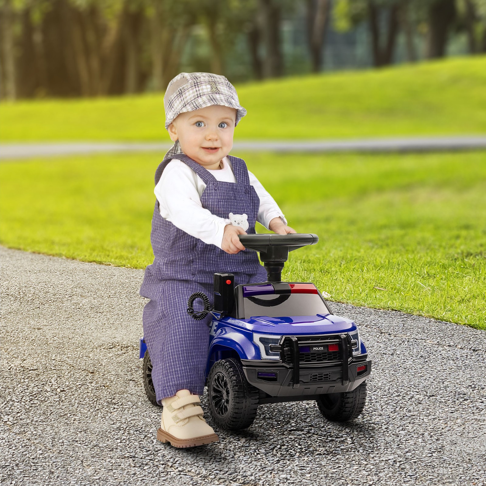 Kids Push Ride On Police Car W/ Horn, for 18 Months – 5 Years Old, Blue