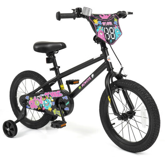 16 Inch Kids Bike with Training Wheels for Ages 4-7 Years Old Black- Street Art