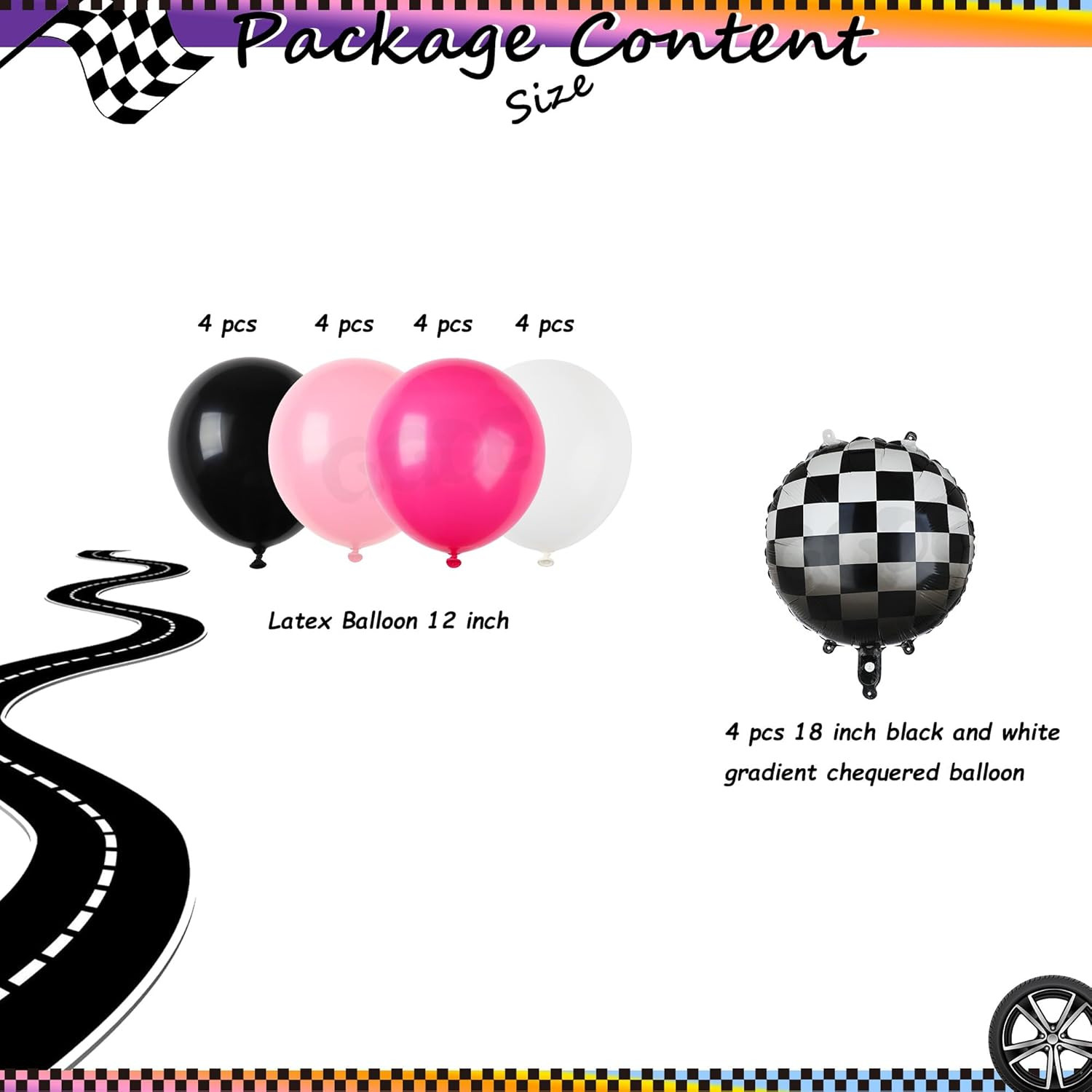 Race Car Balloon Bundle Pink Black Checkered Balloons Latex Balloon Girls One Ha