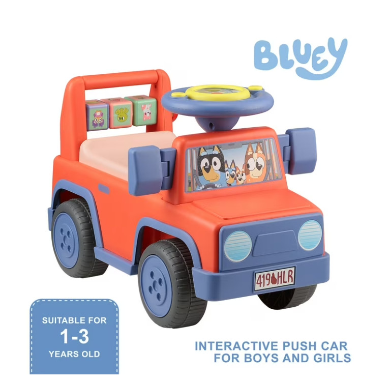 Bluey Licensed Interactive Ride-On Push Car for Boys and Girls Ages 1-3