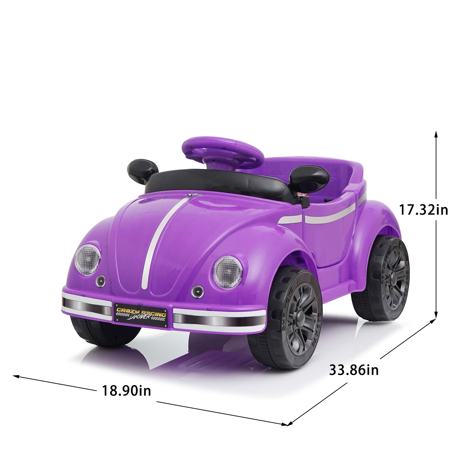 12V Kids Ride On Car Wheel LED USB & Bluetooth Suitable for Kids Aged 2-4 Purple