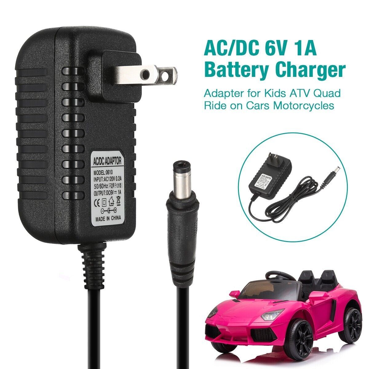 6V Kids Car Battery Charger Electric Toy motorcycle Scooter Power AC Adapter
