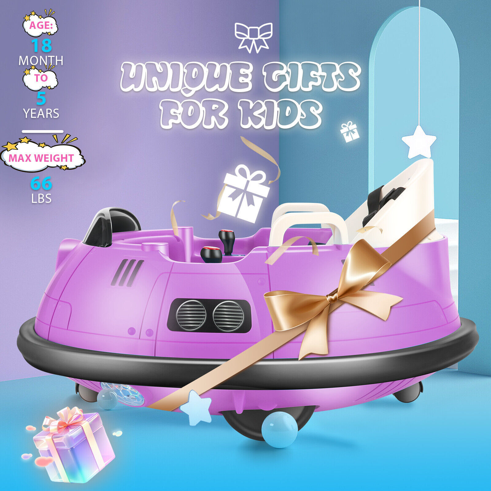 12V Electric Ride On Bumper Car w/Remote Control,LED Lights for 1.5-5 Years Old