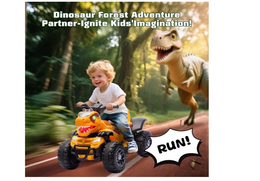 12V Dinosaur Ride-On ATV for Kids, Electric 4 Wheeler Quad Car w/ MUSIC,BT & LED