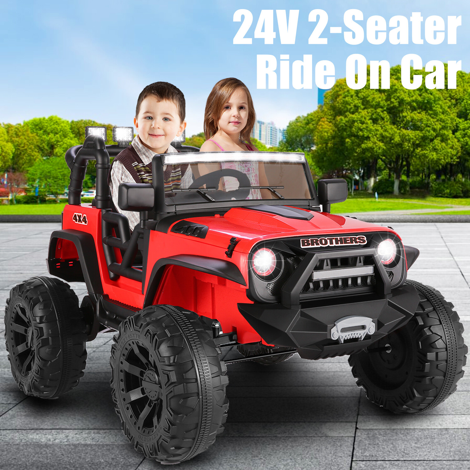 2 Seater Ride On Car for Kids 24V 400W Electric Jeeps Truck with Remote Control