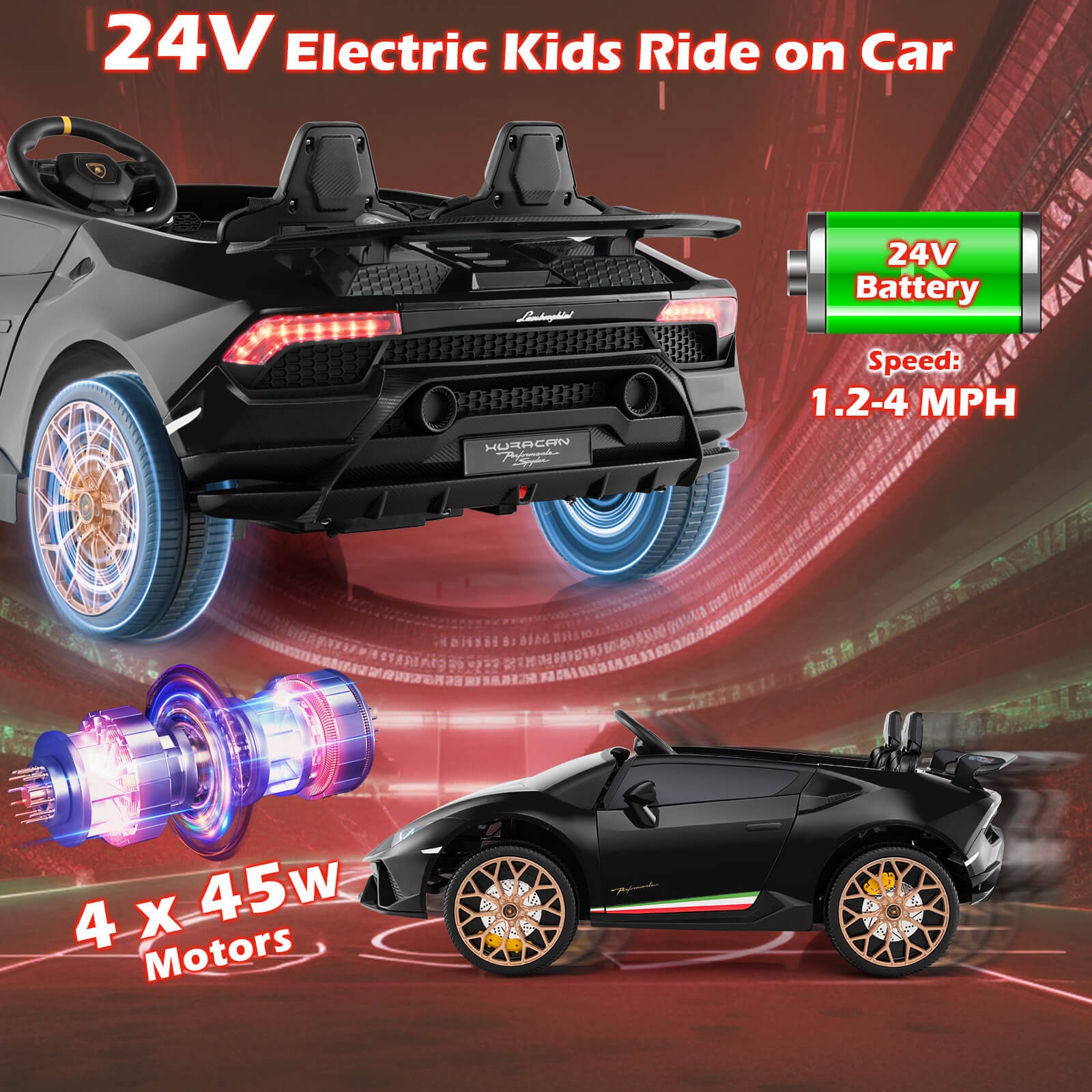 4WD 2-Seater Ride on Car, Licensed Lamborghini Kids’ Vehicles w/ Remote Control
