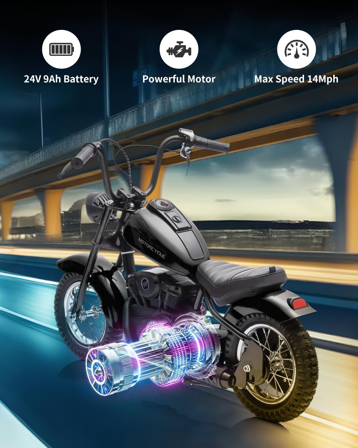 Kids Electric Dirt Bike Ages 8+,24v 250w,14MPH High Speed | LED Lights for Boys