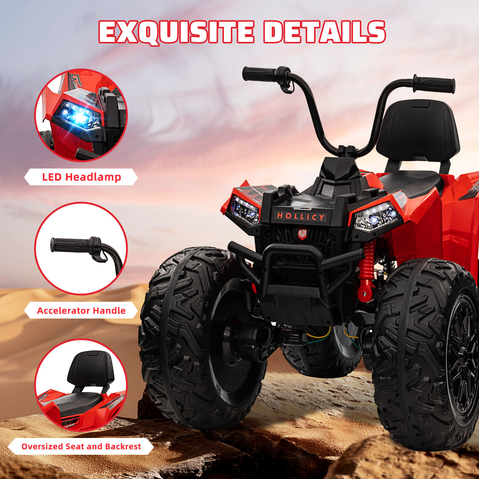Kids ATV Car, 24V Ride On Car 4WD Quad Electric Vehicle, 4x80W Powerful Engine