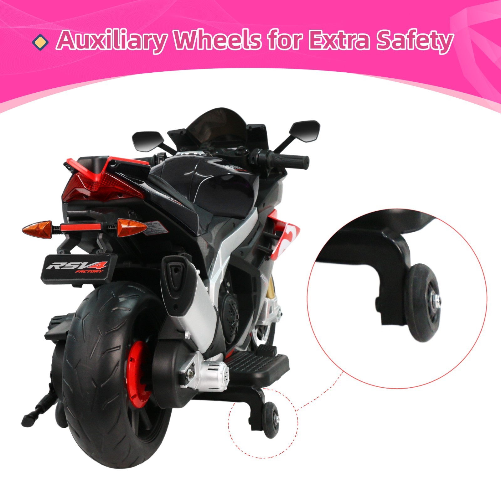 Aprilia 24V Kids Electric Motorcycle 6mph Dirt Bike Ride on Toy w/ Bluetooth MP3