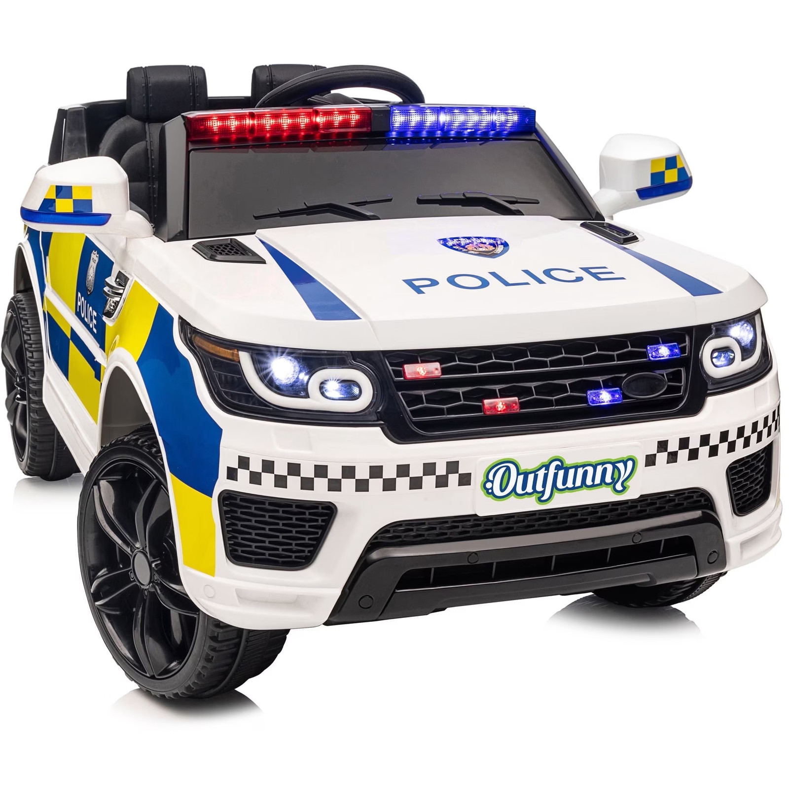 Outfunny Electric Police Car for Kids, 24 Volt Kids Ride on Toys W/ 400W Motors,