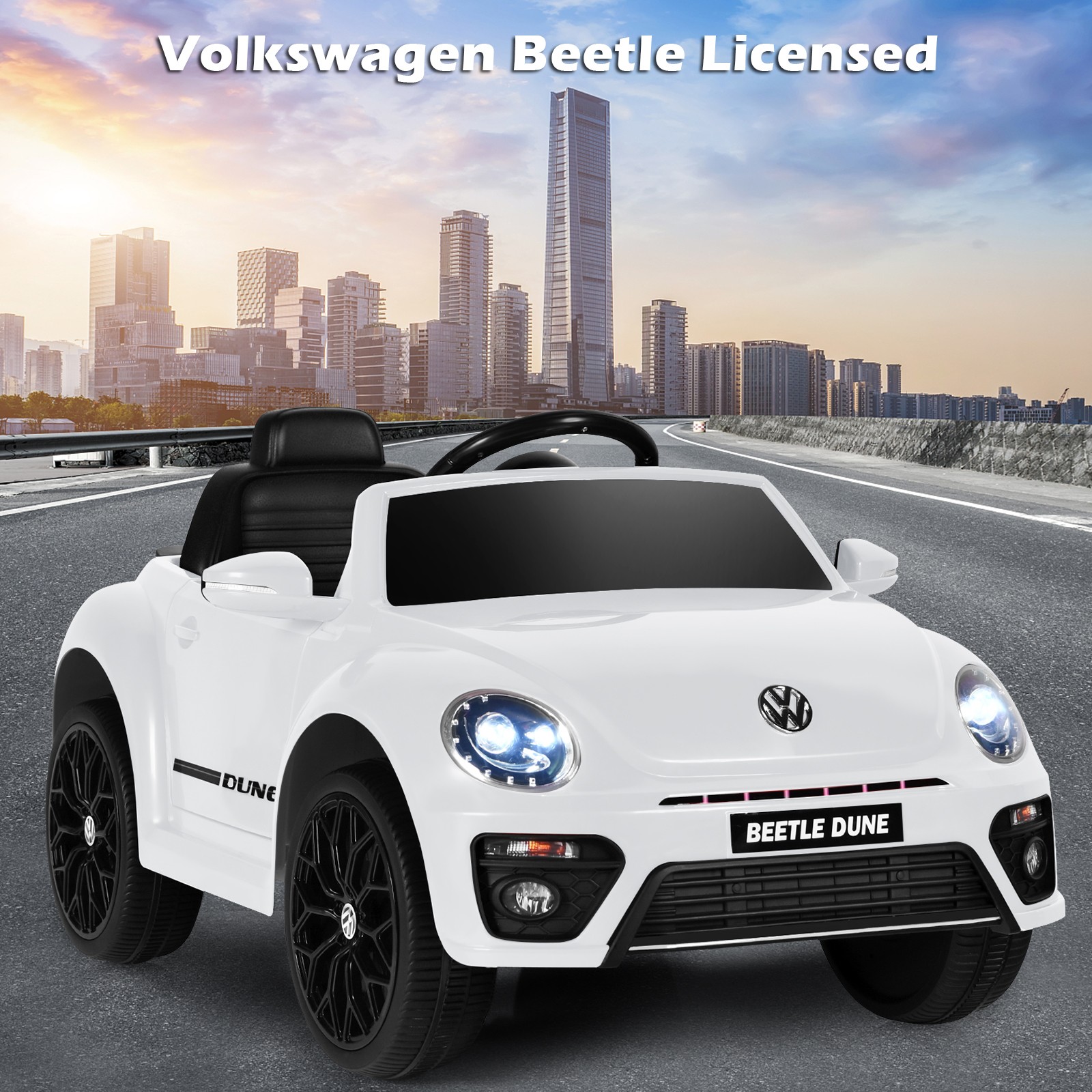 12V Kids Ride On Car Licensed Volkswagen Beetle w/ Music & Remote Control White