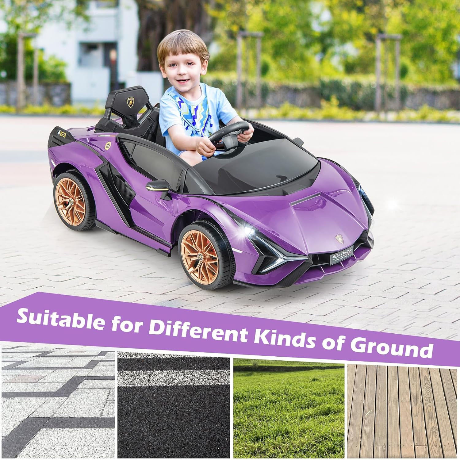 12V Licensed Lamborghini Sian Kids Ride on Car with Parent Remote Control, Sprin