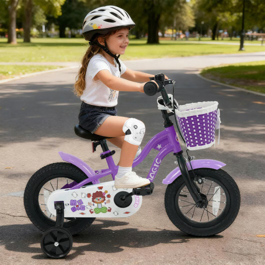 12 Inch Kids Bike with Training Wheels for Aged 3-4 Years Old – Magic Purple – C