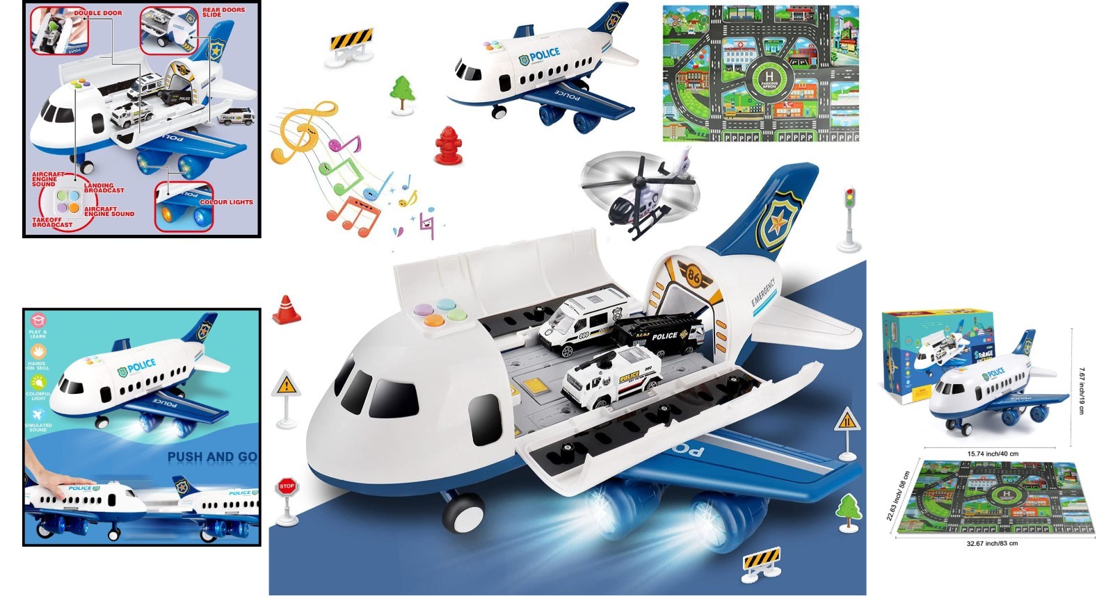 Toddler Car & Airplane Toy Set with Play Mat, 20-in-1 for Ages 2-6