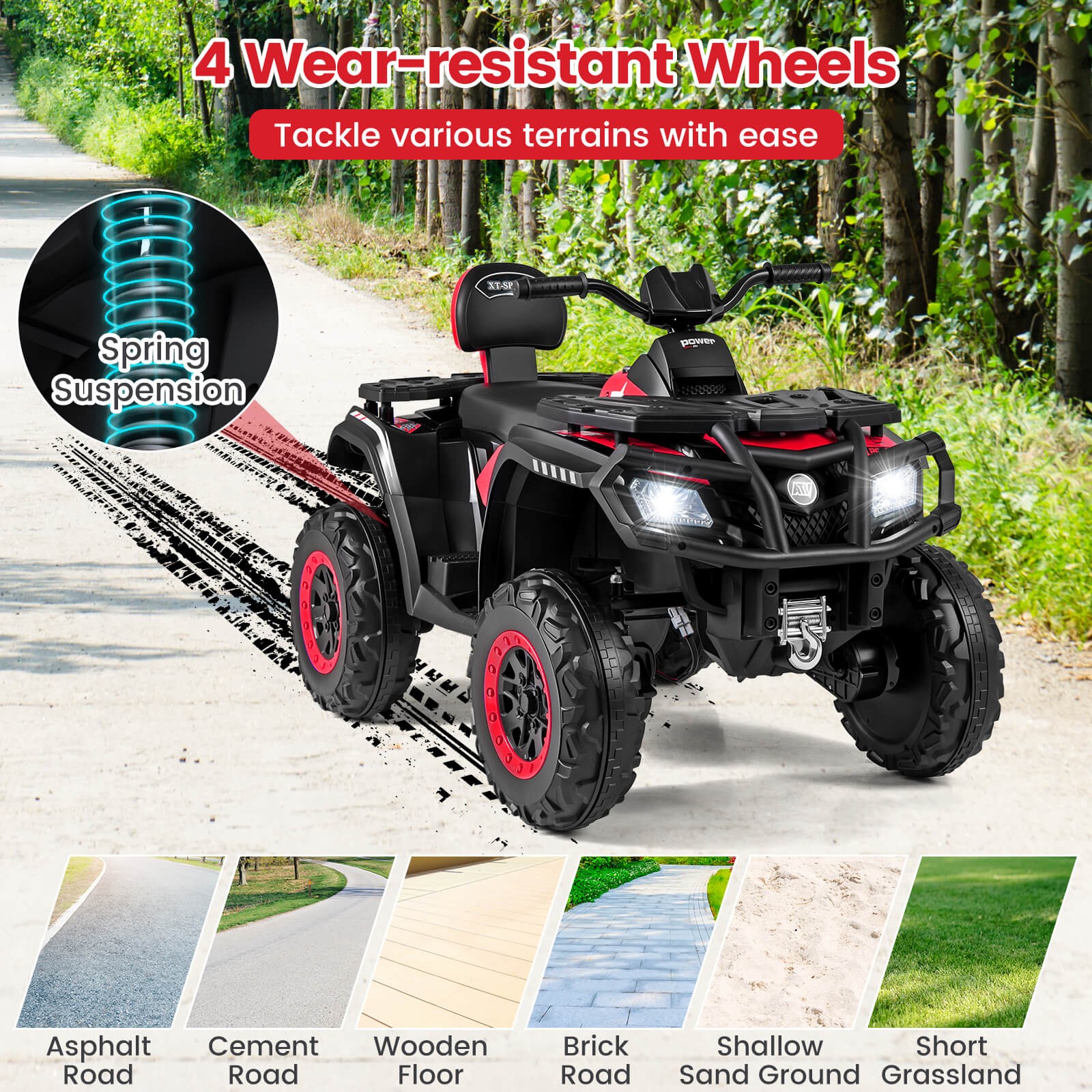 24V 2-Seater 4-Wheeler Quad Electric Vehicle w/ 4 Motors, Soft Start LED Lights