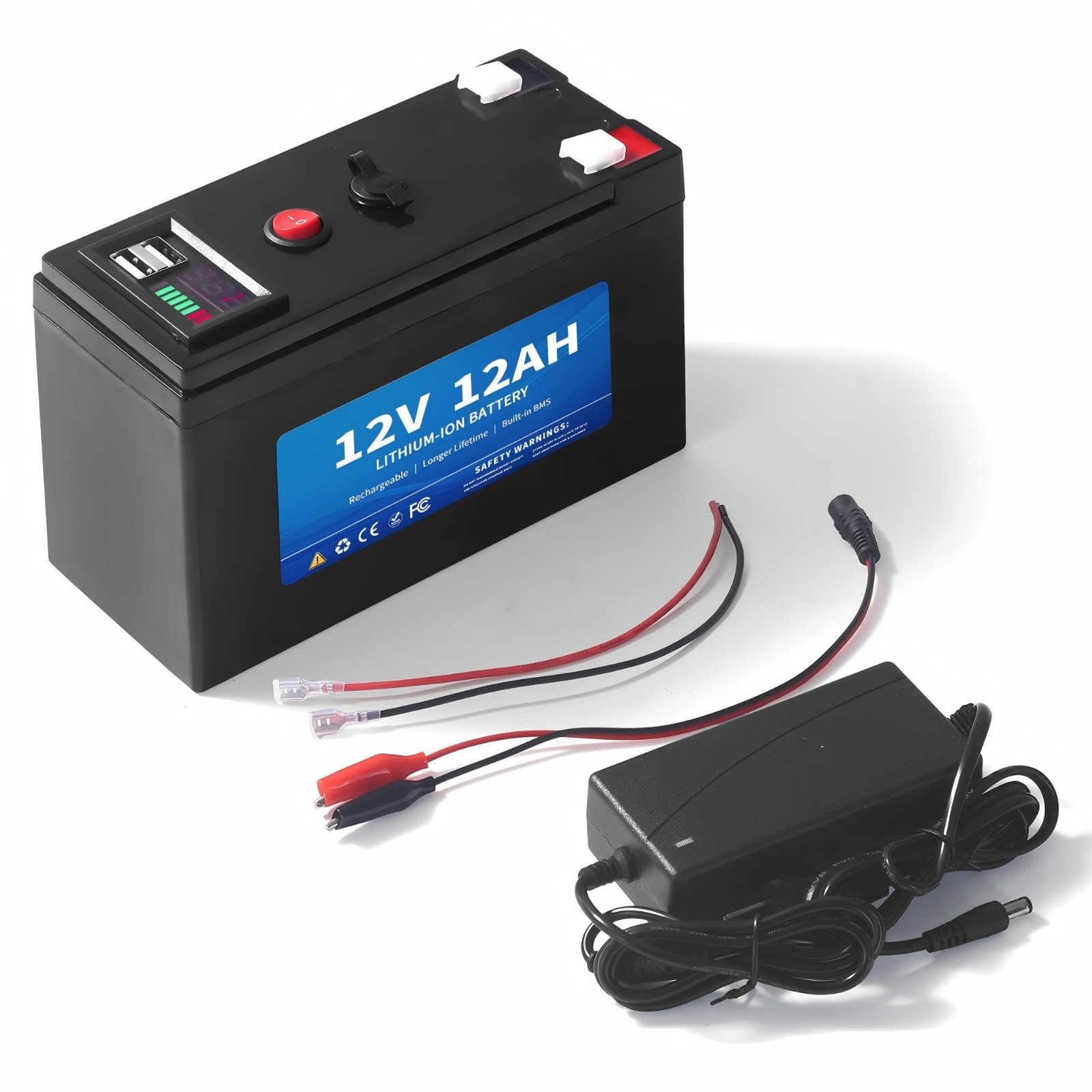 12V 12Ah Lithium Battery for Power Wheels, 2 USB Ports, 2A Charger, BMS Tech