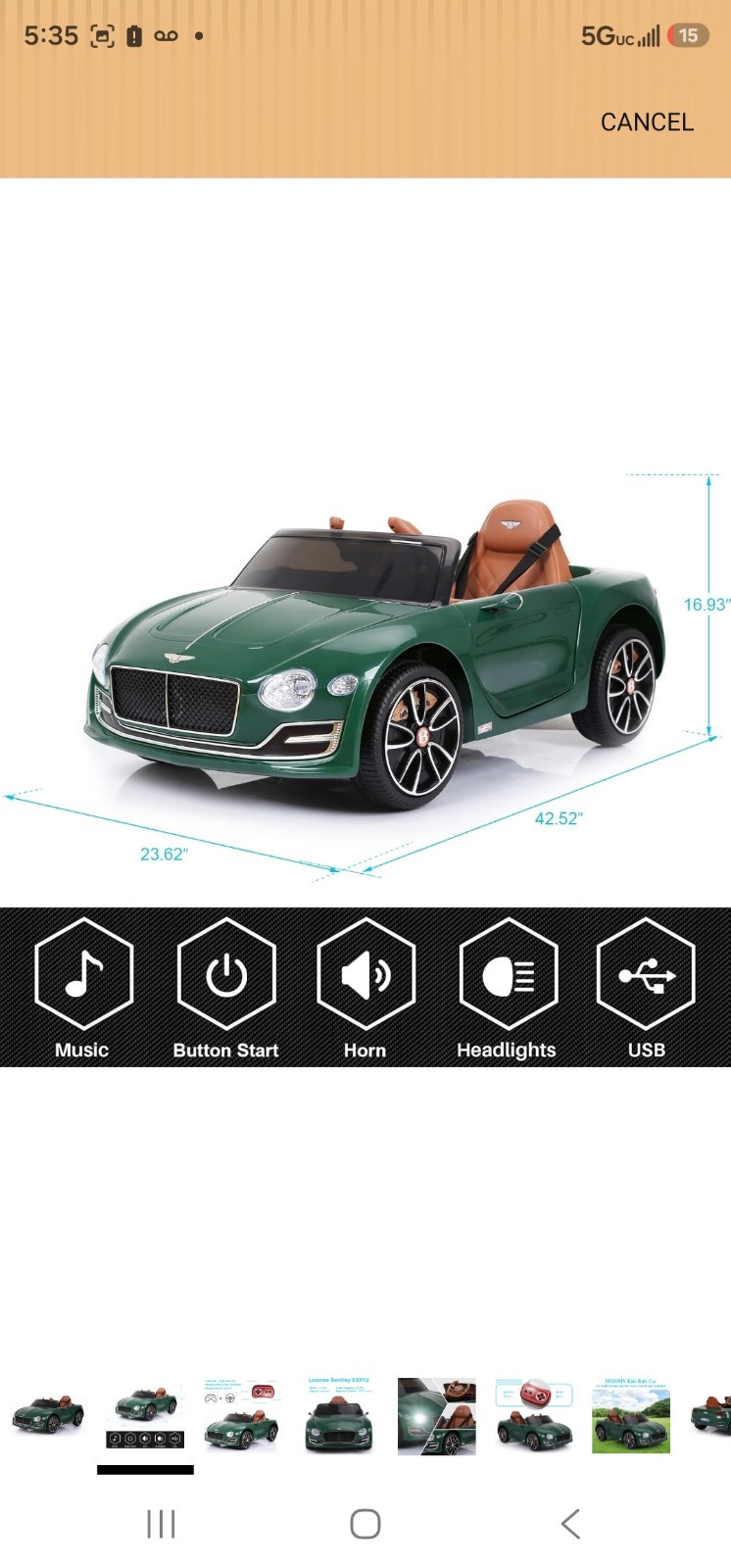 Full Assembled, Gently Used Bentley Green Battery Powered Ride-On Car