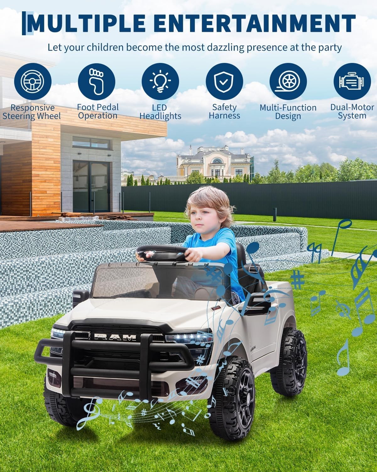 Kids Ride On Cars, Licensed RAM 12V Electric Ride On Truck Car w/Remote Control