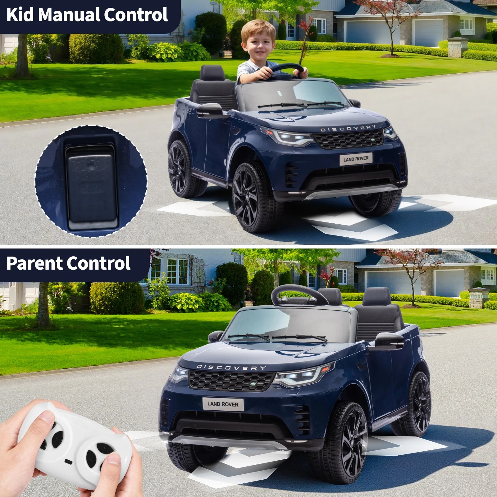 12V Kids Ride On Car Land Rover Style Dual Motor 3Speed Remote Control Dark Blue