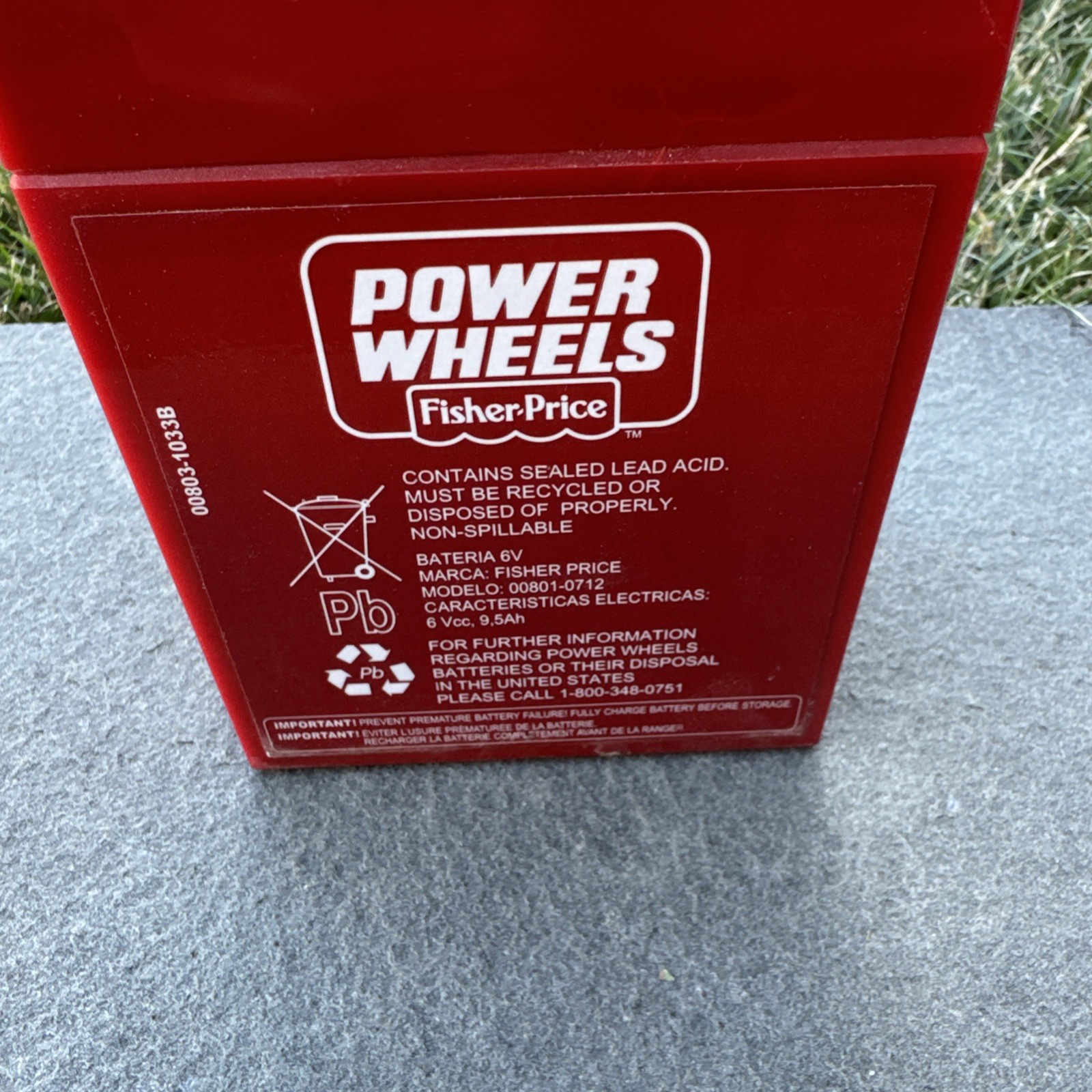 Power Wheels 6 Volt Red Replacement Battery Genuine OEM 00801-0712
