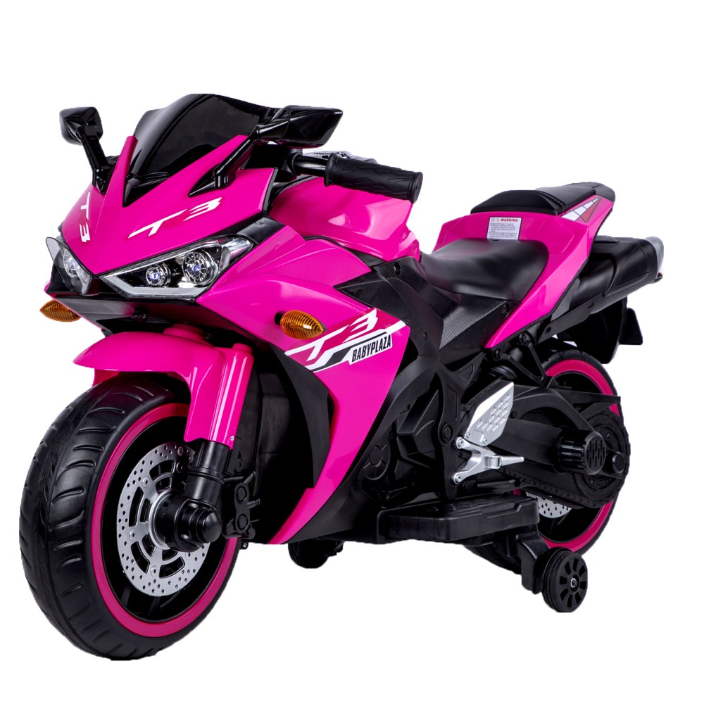 Light Up Wheels 12V Kids Ride On Motorcycle with Training Wheels & Hand Control