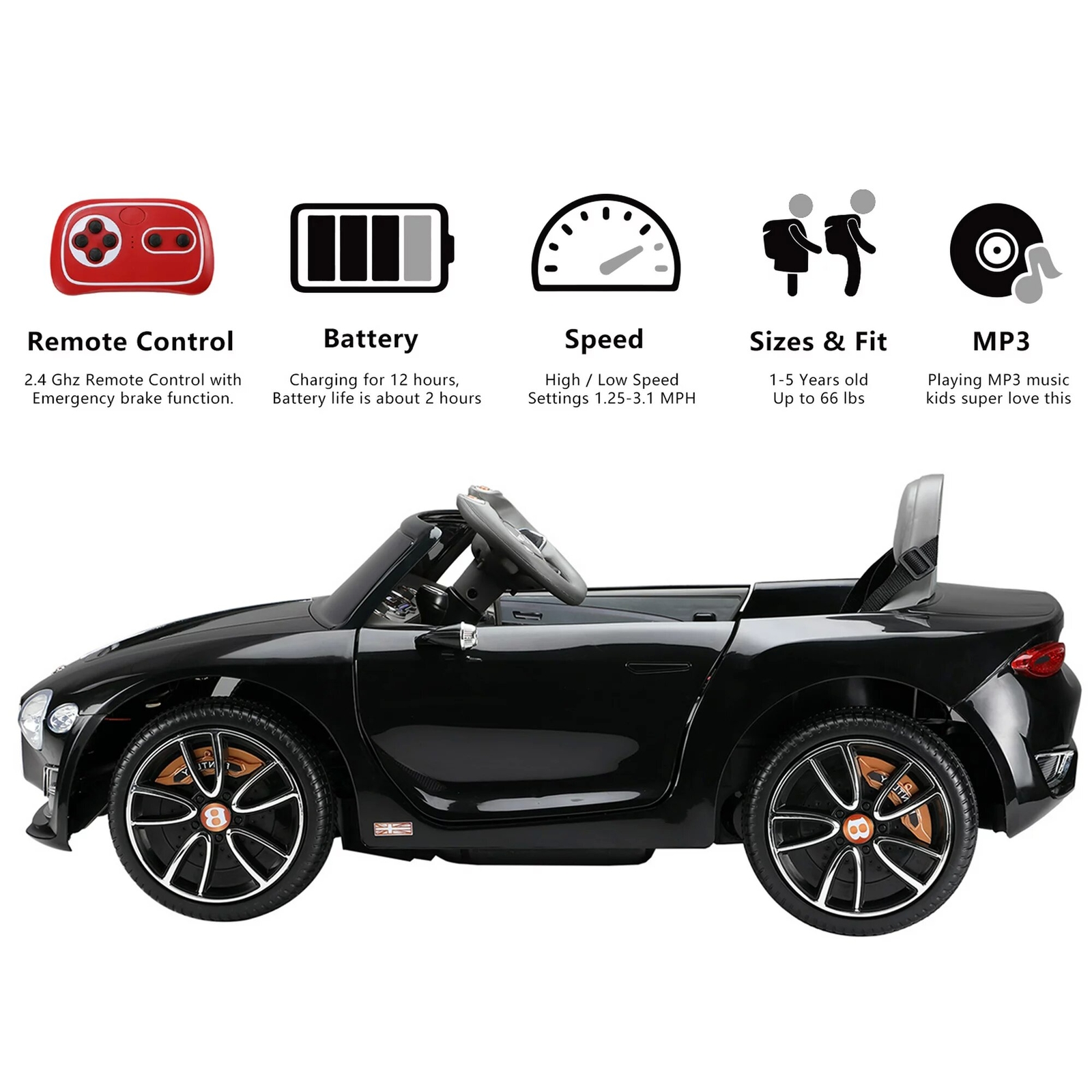 12V Licensed Bentley Kids Ride On Car Kids Gift Electric Toy w/ Remote Control