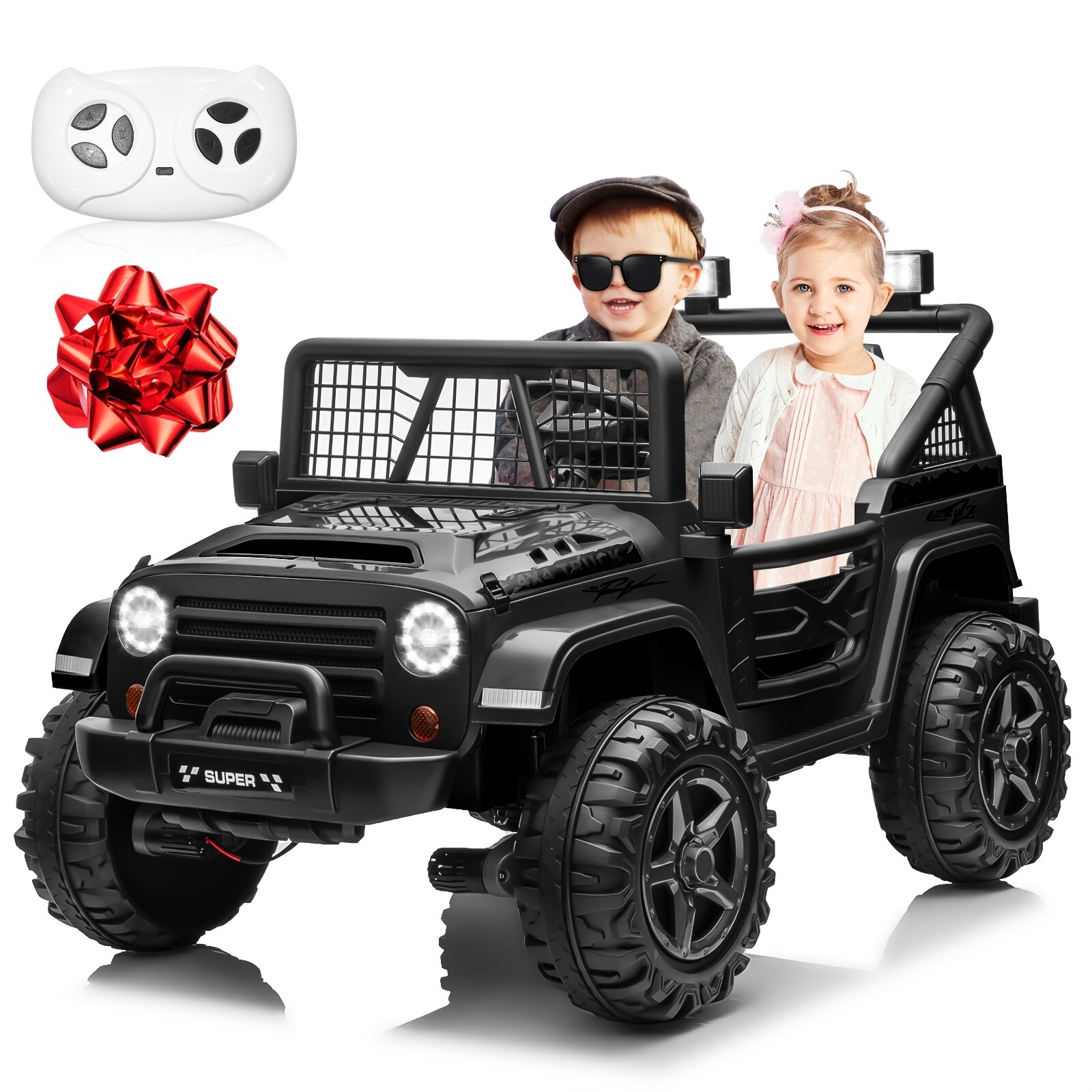 24V 2-Seater Ride On Car Kids Electric Jeep 4WD w/Remote, Black – FAST SHIP