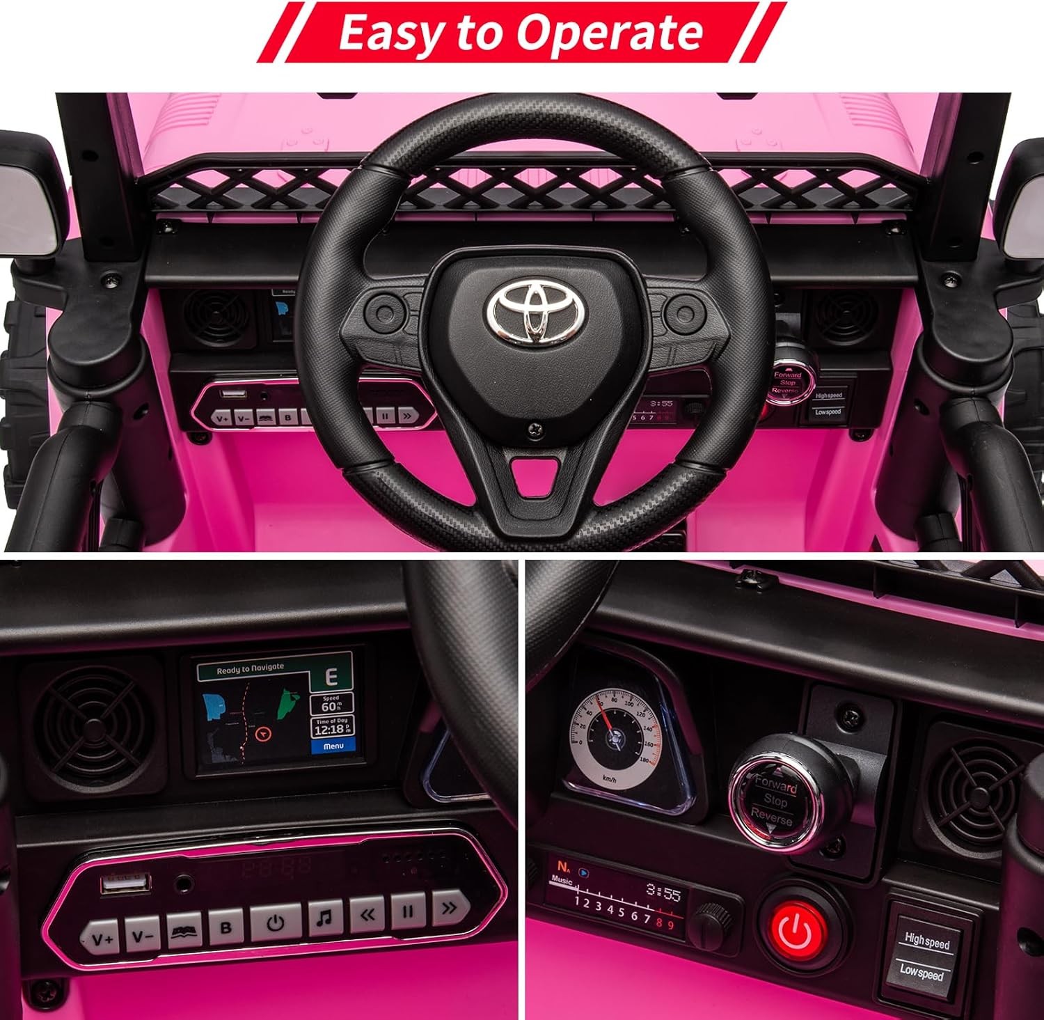 Toyota Licensed Ride-On Car 12V for Children 3-8 LED Lights MP3 Player Remote