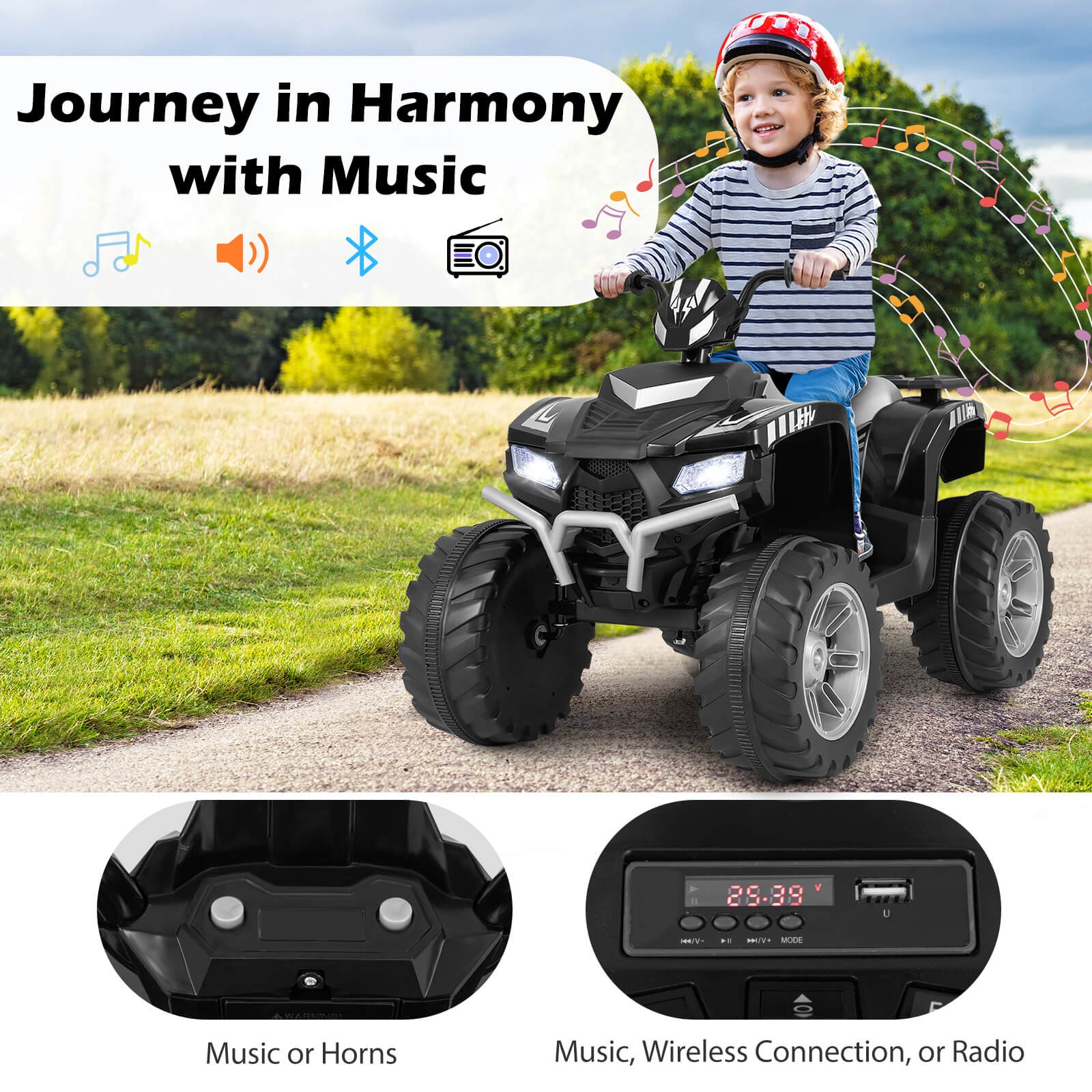 24V Kids Ride-On Electric ATV 4-Wheeler Quad Car with Wireless Connection