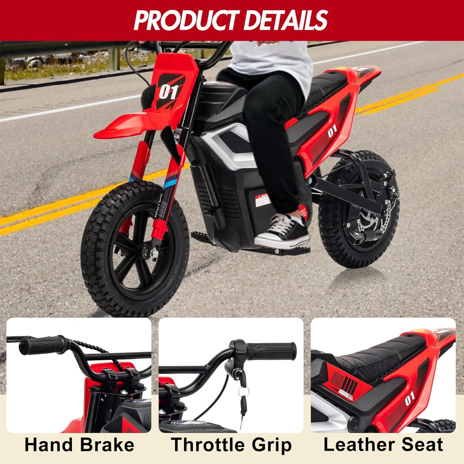 24v Ride on Motorcycle for Kids 350w Mini Dirt Bike 14 MPH Red