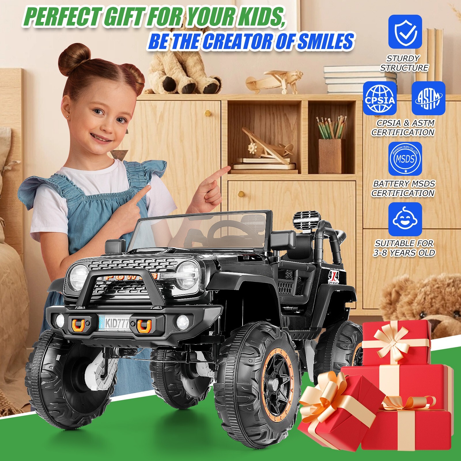 24V Kids Ride On Car,2 Seaters 2x200W Electric Vehicle Truck Bluetooth w/Remote