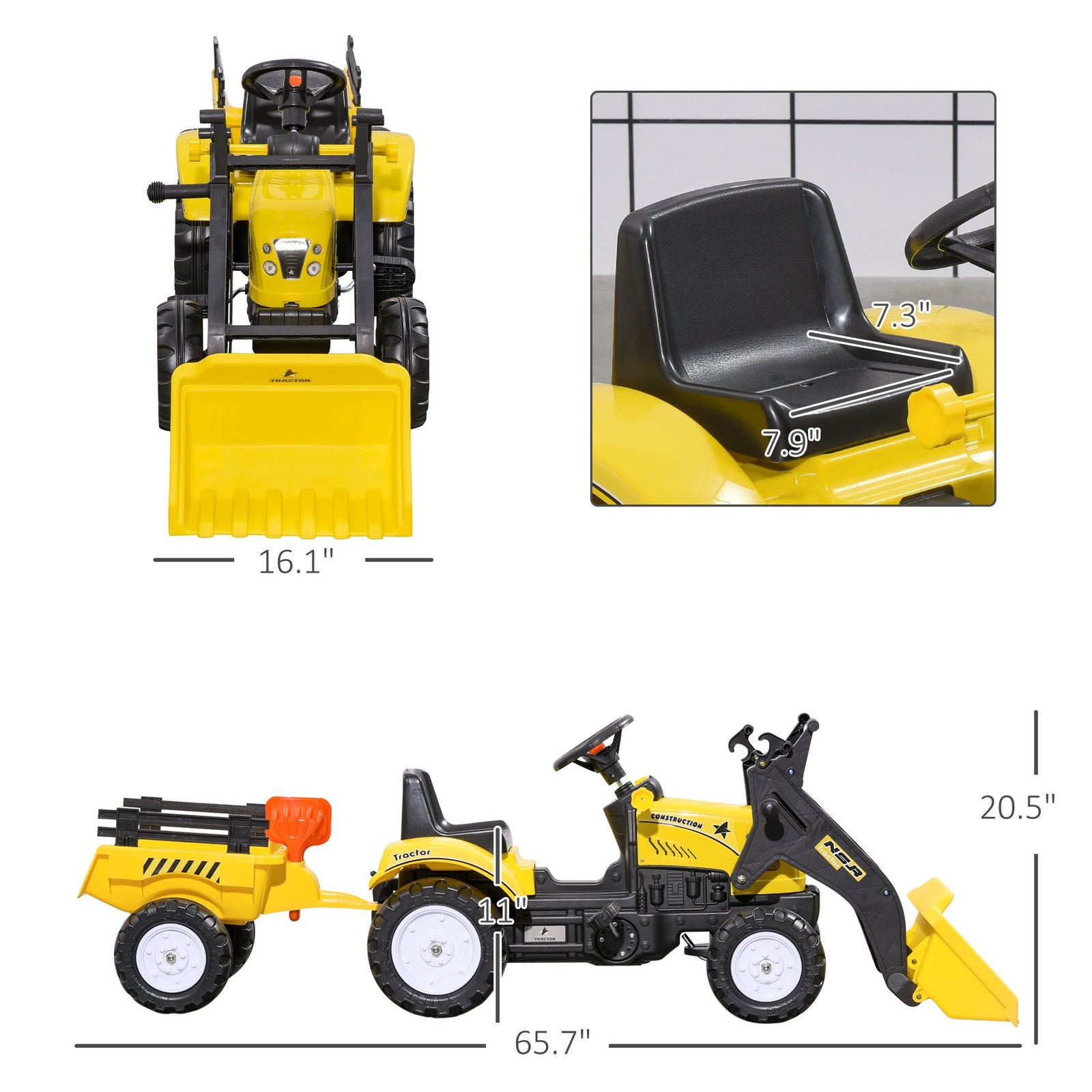 Six-Wheeled Ride-On Excavator for Children with Functional Bucket and Trailer