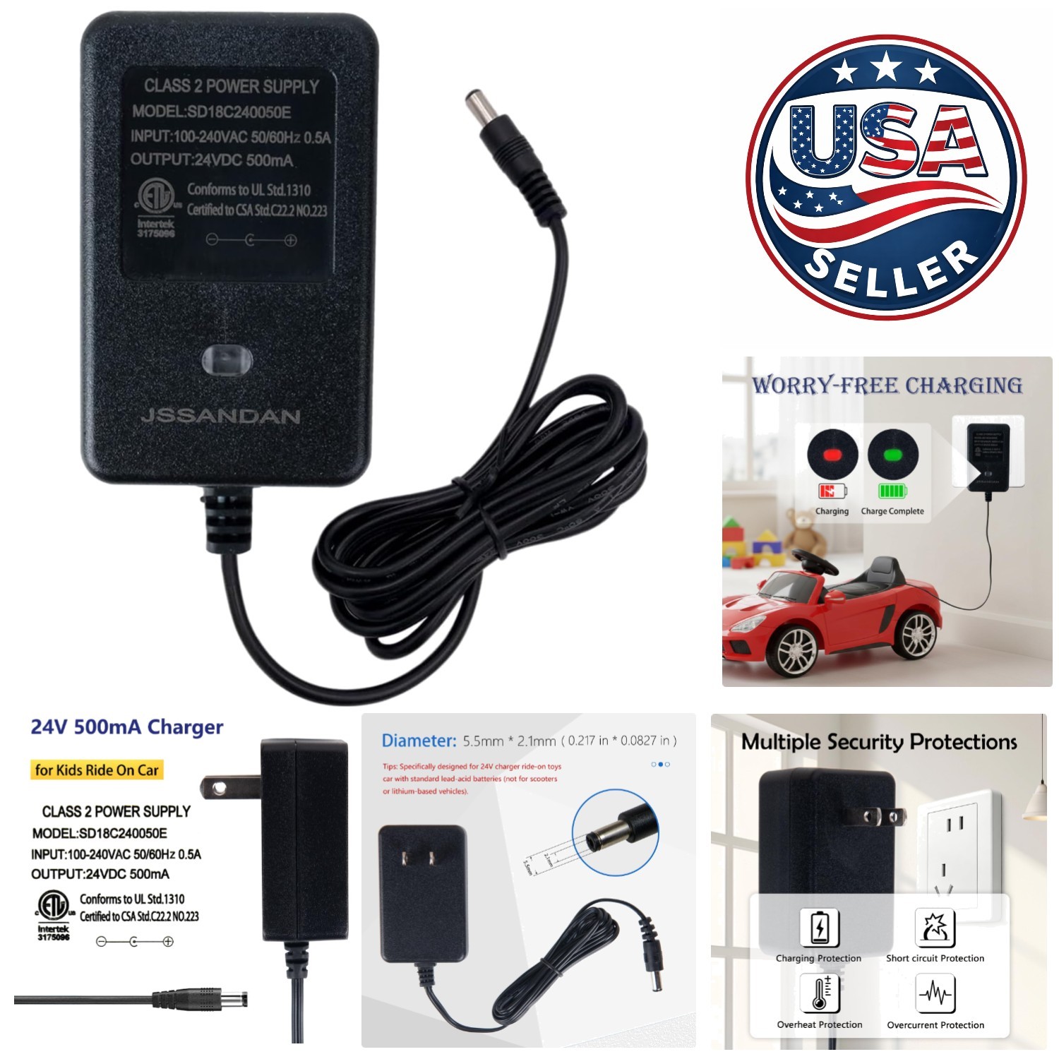 Reliable 24V Kids Battery Charger with Charging Indicator Light for Ride-Ons