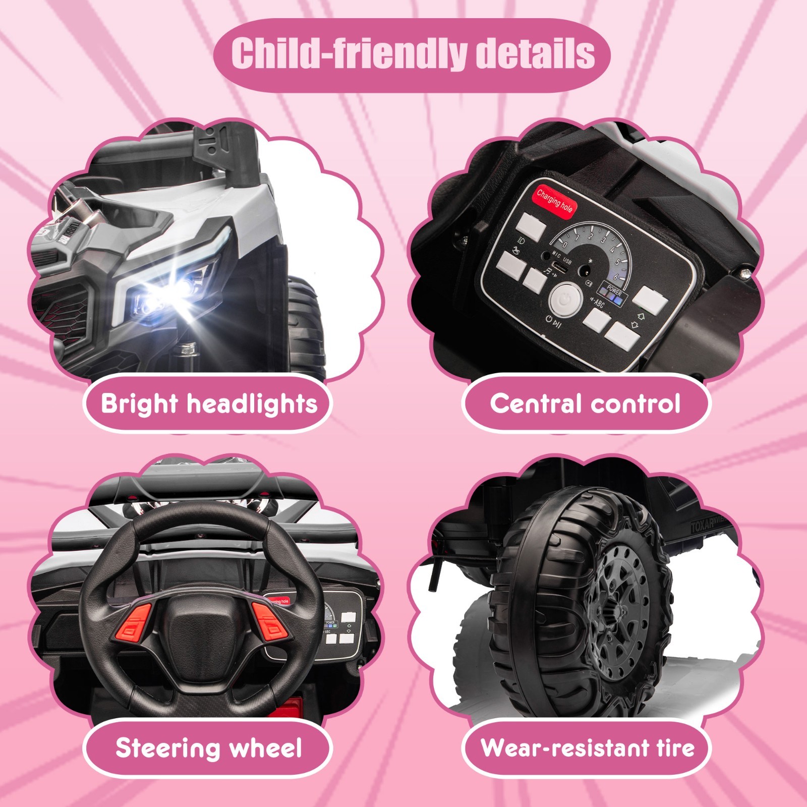 12V Kids Ride on UTV Electric Power Wheels Toy Off-Road Car W/ Remote LED, BlacK