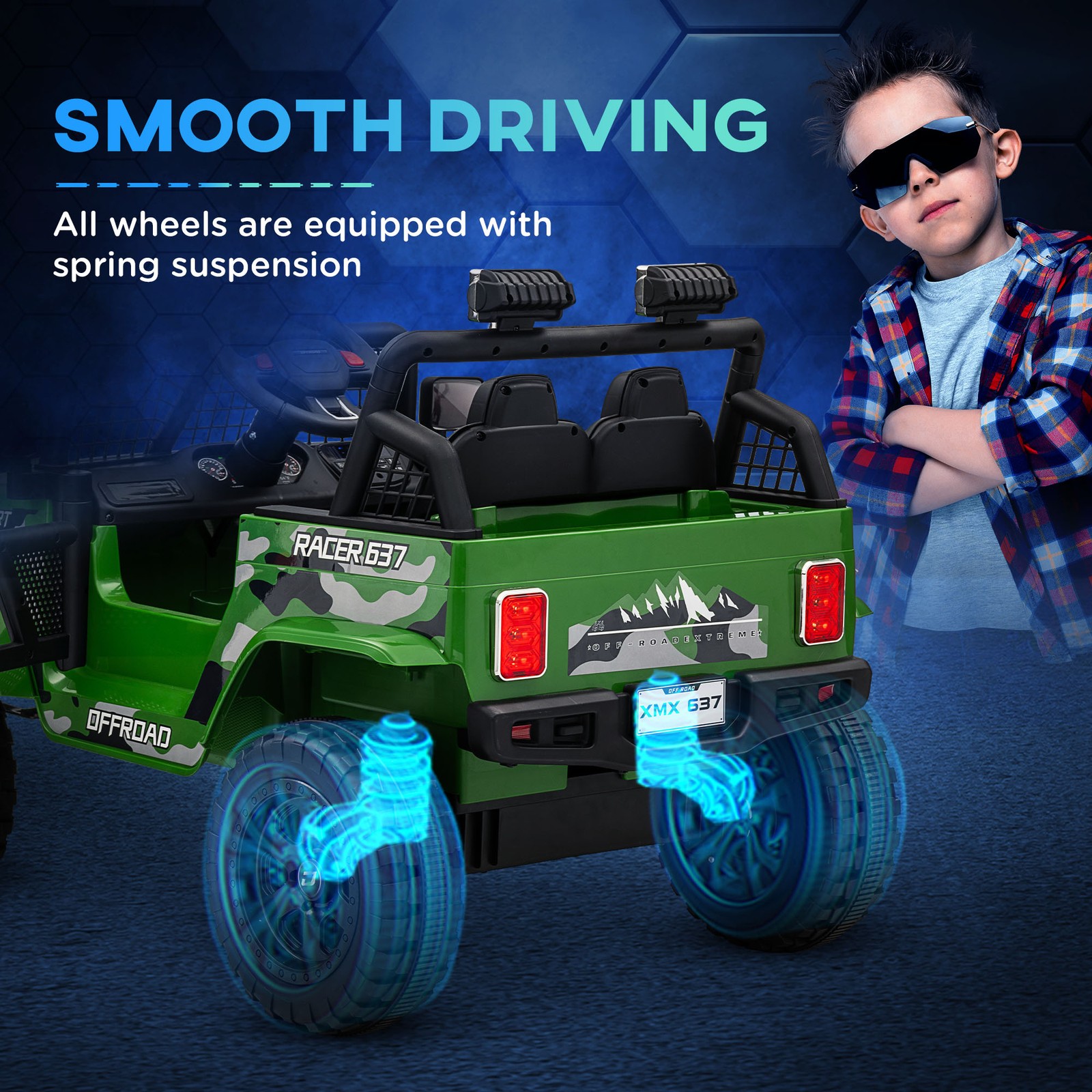 12V Ride on Car, Ride on Truck w/ 4 Suspension Wheels, Green