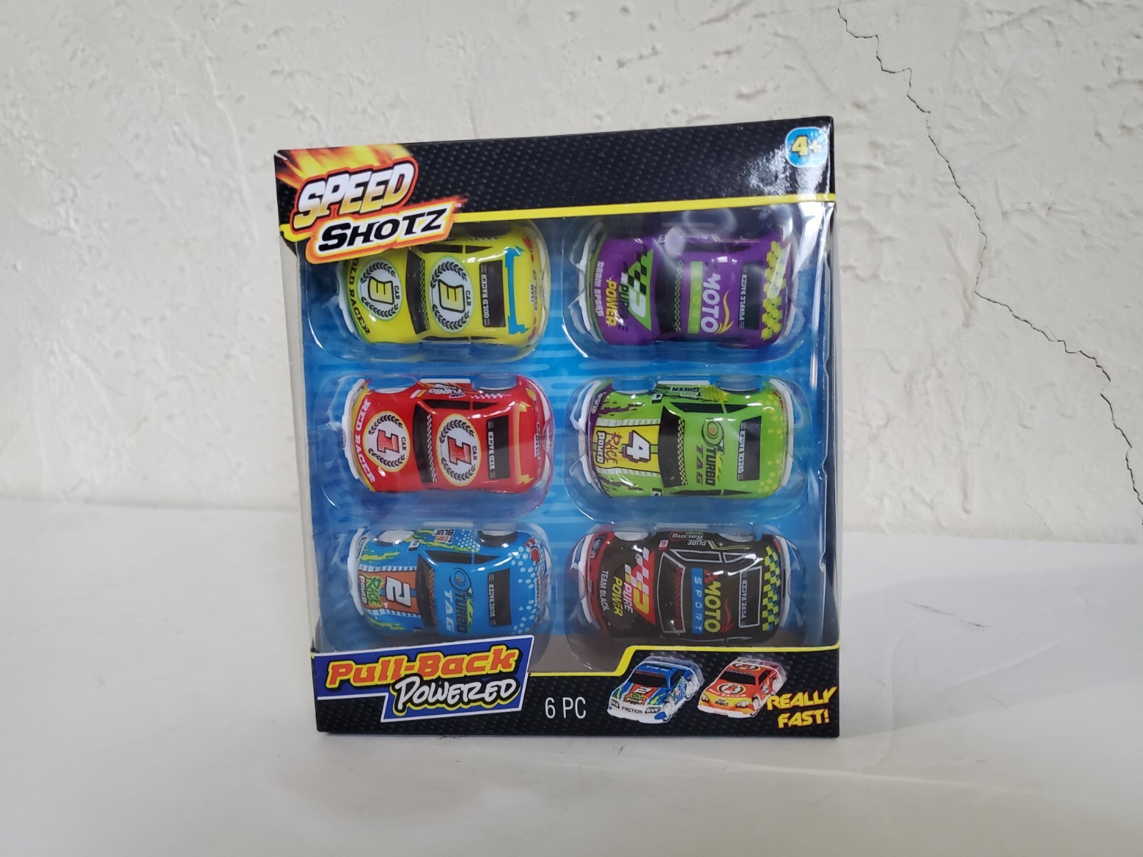 SPEED SHOTZ CARS Pull Back Race Car Set, 6 pc. Black Blue Red Green Purple Yello